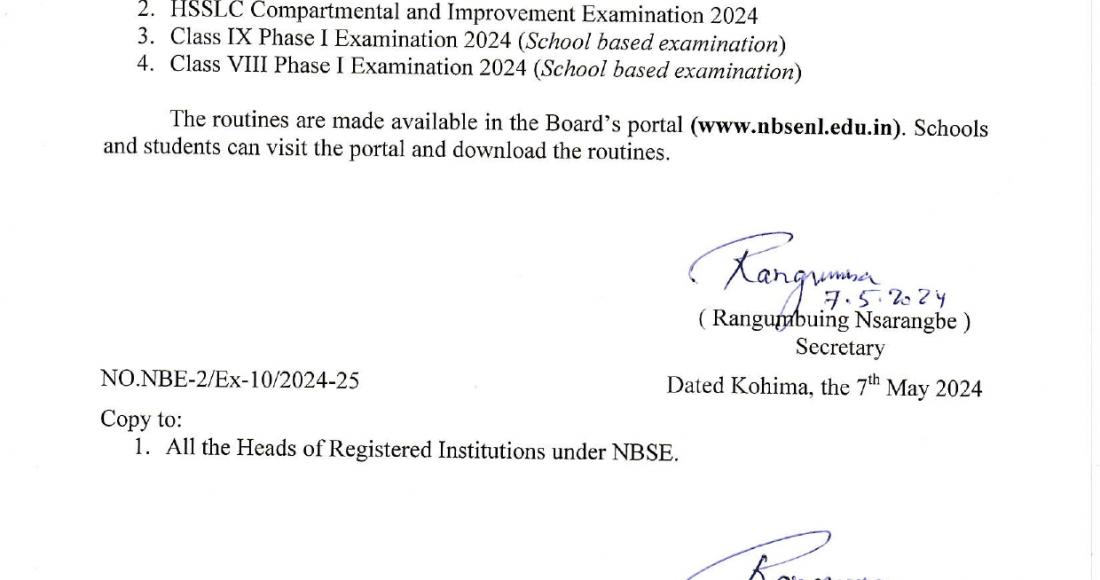 NBSE NOTIFIES ON COMPARTMENTAL EXAMINATION