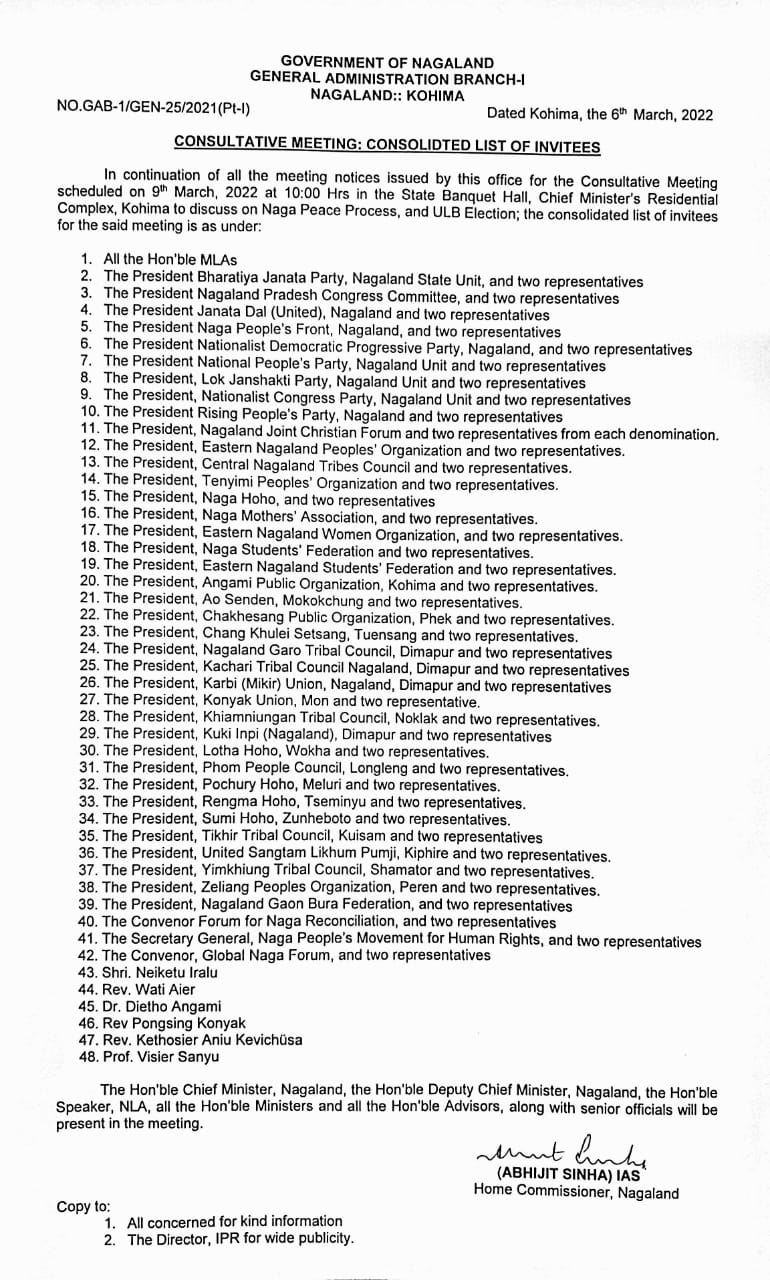 Consultative Meeting - consolidated list of invitees