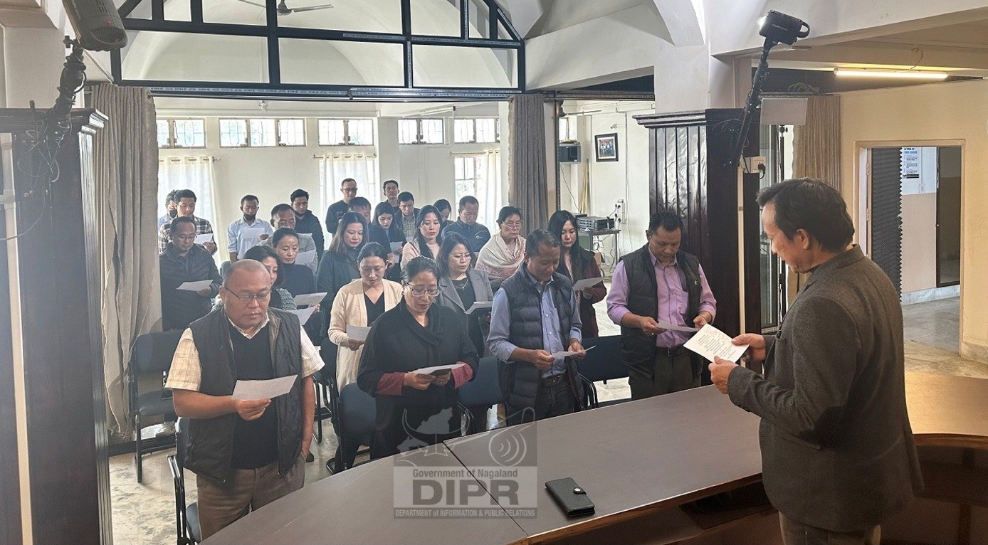 Observing the Constitution Day of India the Joint Director, IPR I. Simon Teilia administering constitution pledge to the Officers and Staffs at DIPR