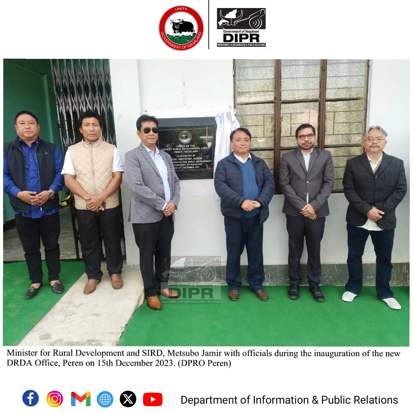 Minister for Rural Development and SIRD, Metsubo Jamir inaugurated the District Rural Development Agency (DRDA) Office l, Peren on 15th December 2023 at New District Head Quarter Peren.