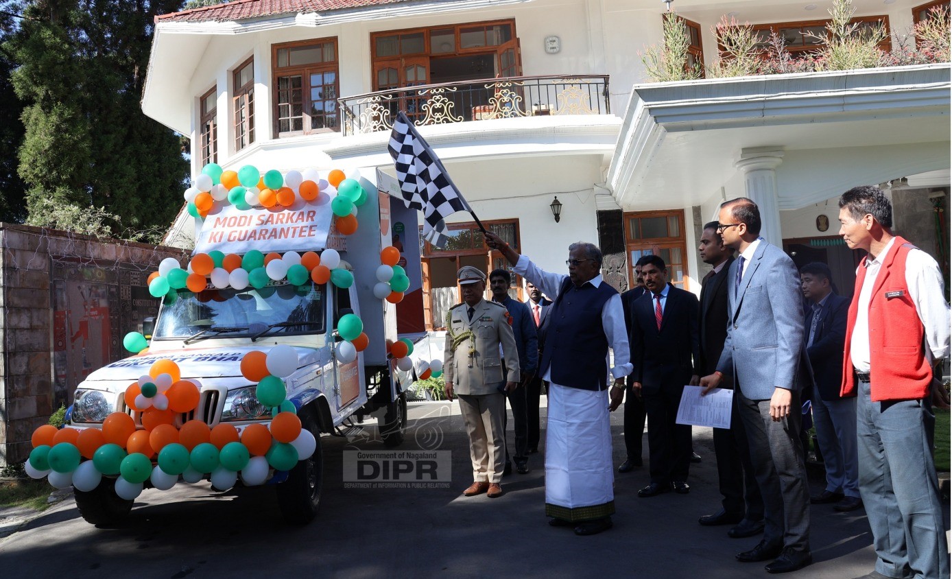 GOVERNOR LA GANESAN FLAGGED OFF THE IEC VAN OF VIKSIT BHARAT SANKALP YATRA AT RAJ BHAVAN, KOHIMA