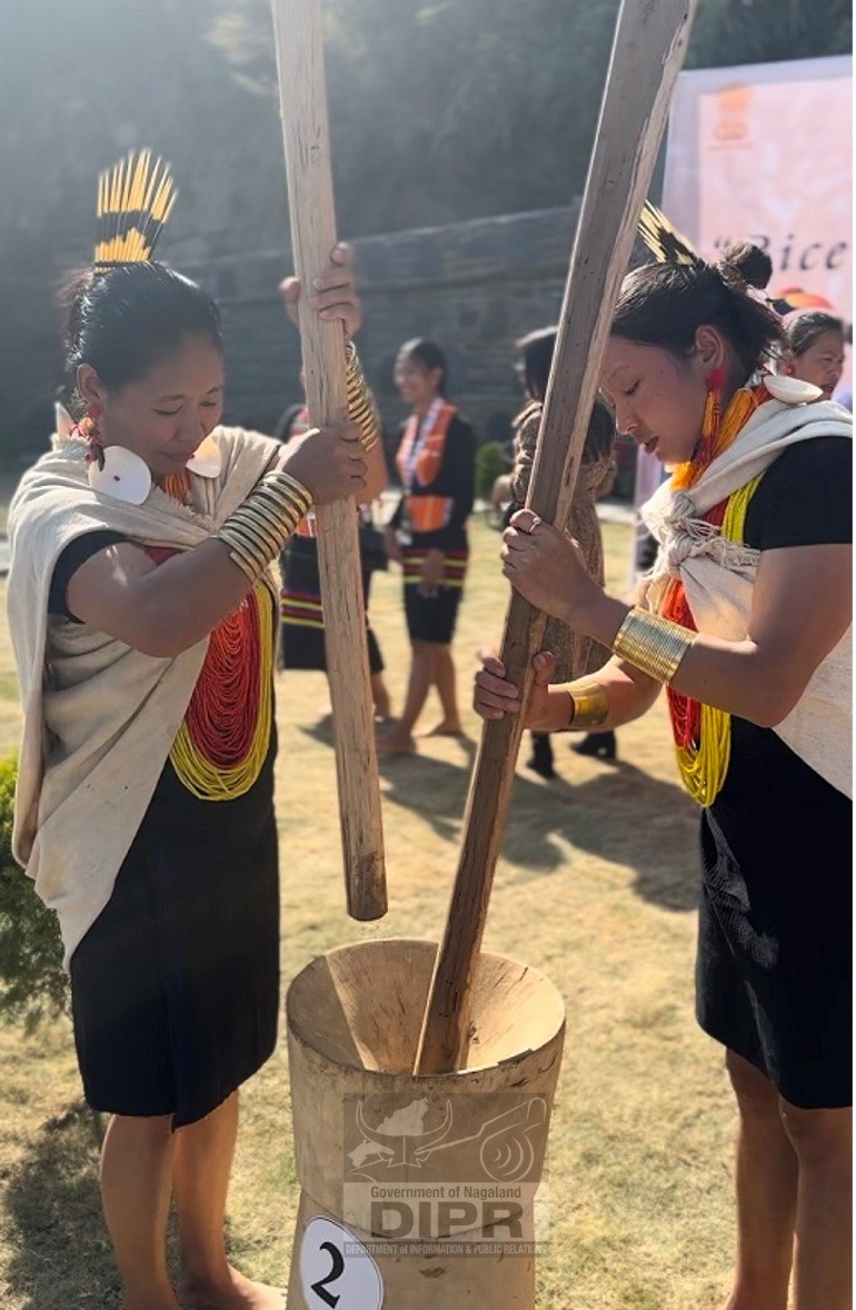 Rice Husking competition at Kisama Naga Heritage Village organised by the Tribal Research Institute (TRI) Nagaland, Department of Tribal Affairs on 2nd December 2023.(DIPR) 