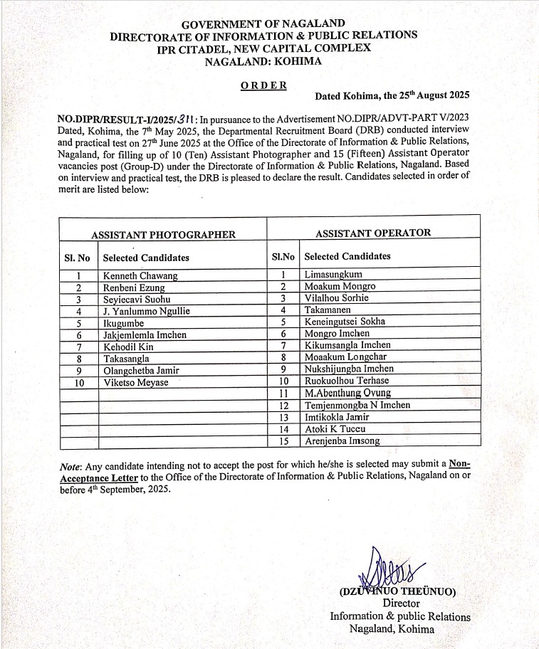 Advertisement No.DIPR/ADVT-PART V/2023