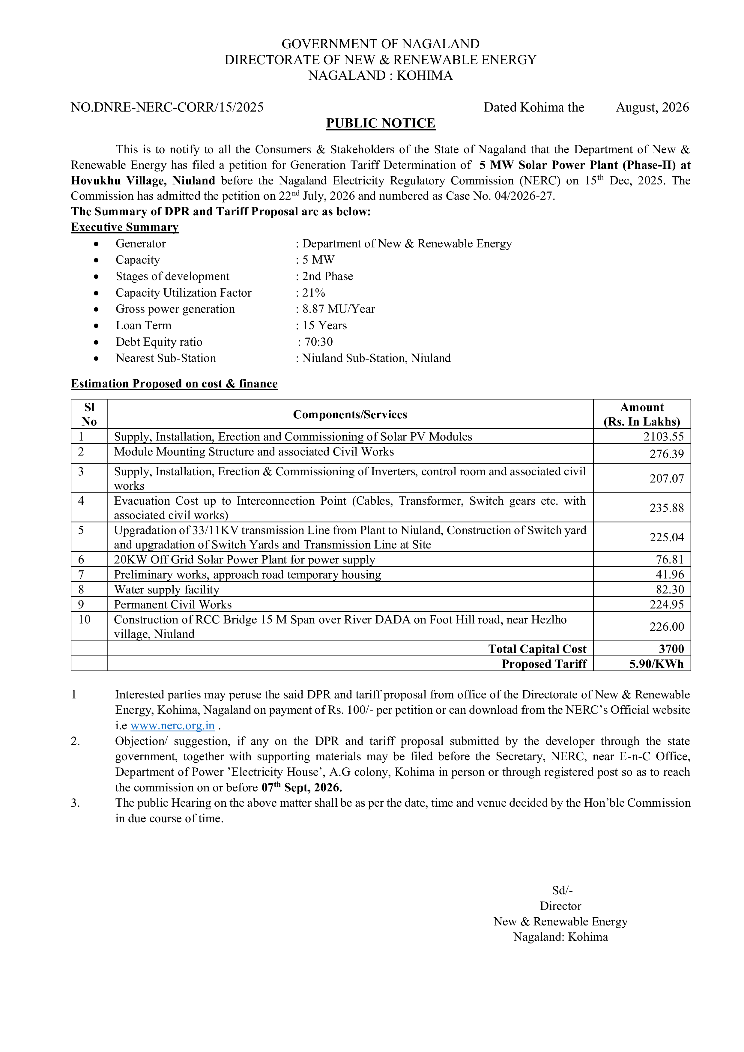 Public notices: new and Renewable energy