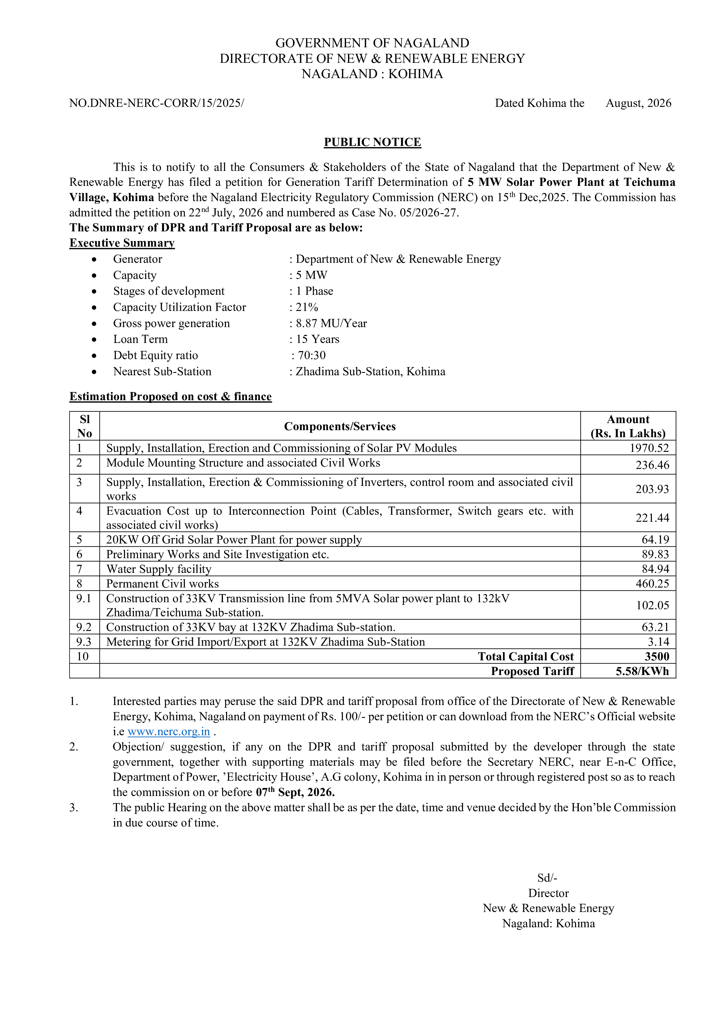 Public notices: new and Renewable energy