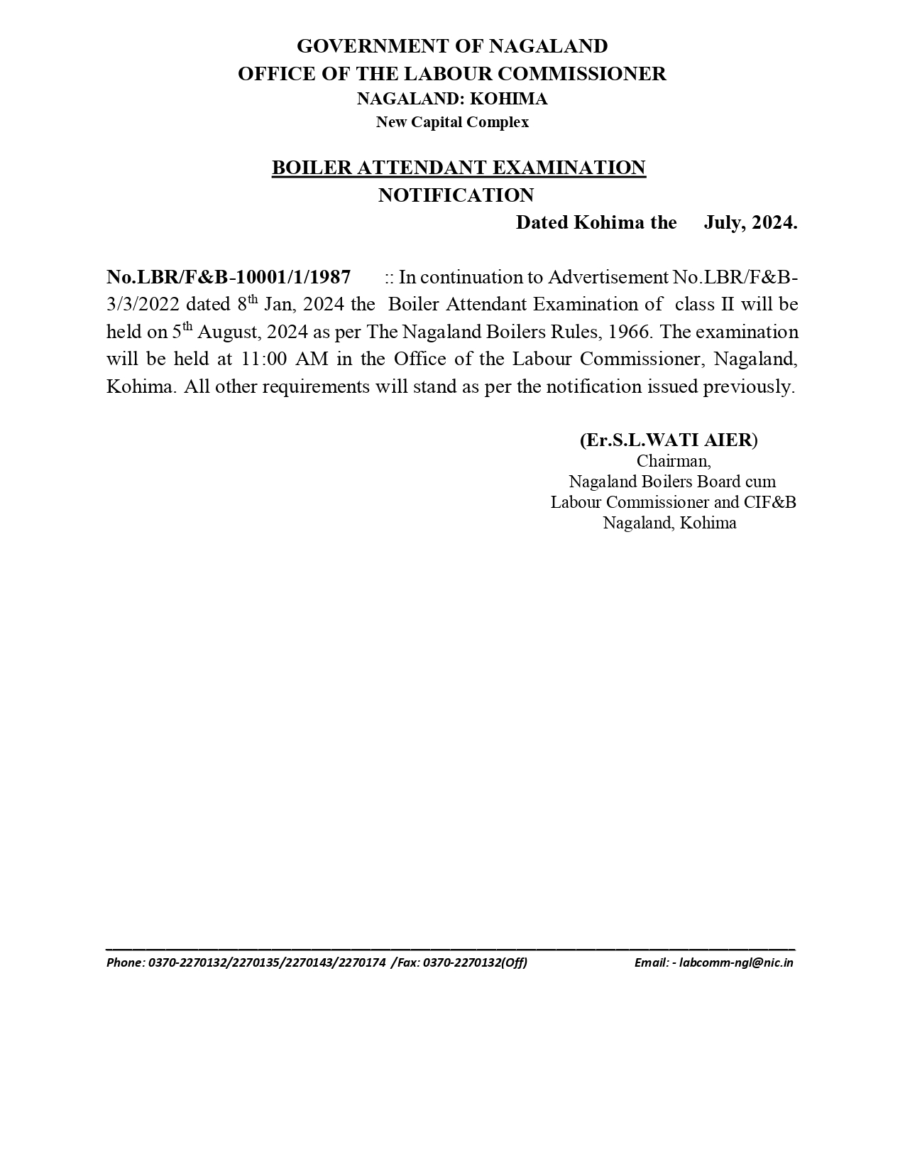 Notification: Labour Commissioner