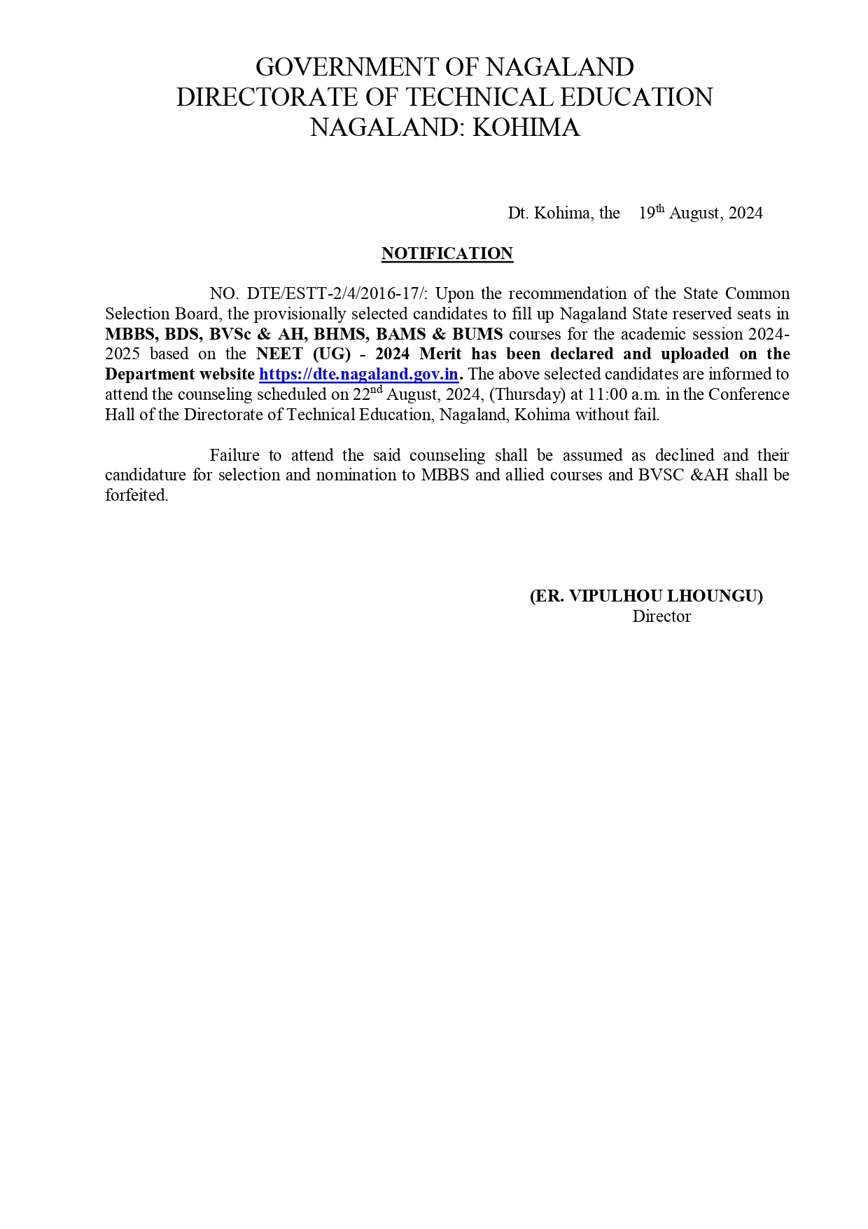 Notification: Technical Education