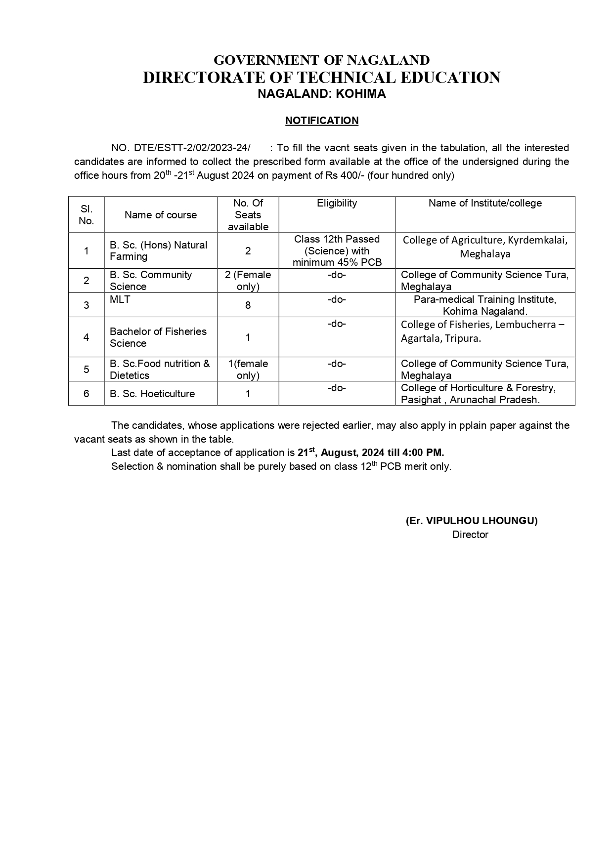 Notification: Technical Education