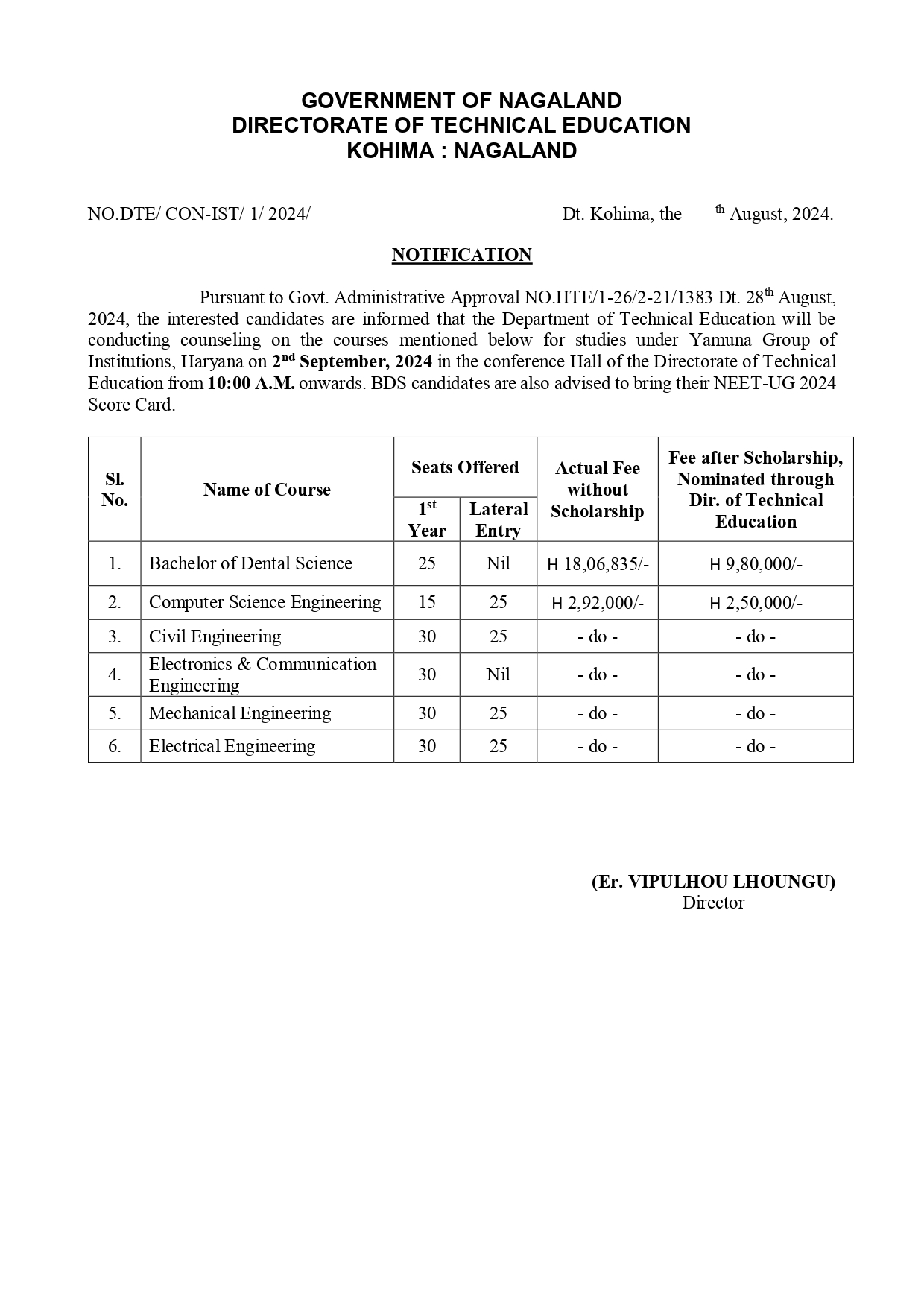 Notification: Technical Education