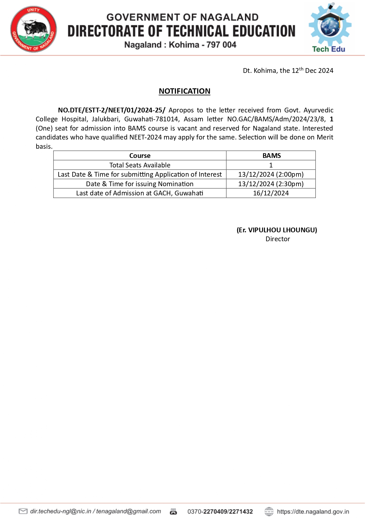 NOTIFICATION: TECHNICAL EDUCATION