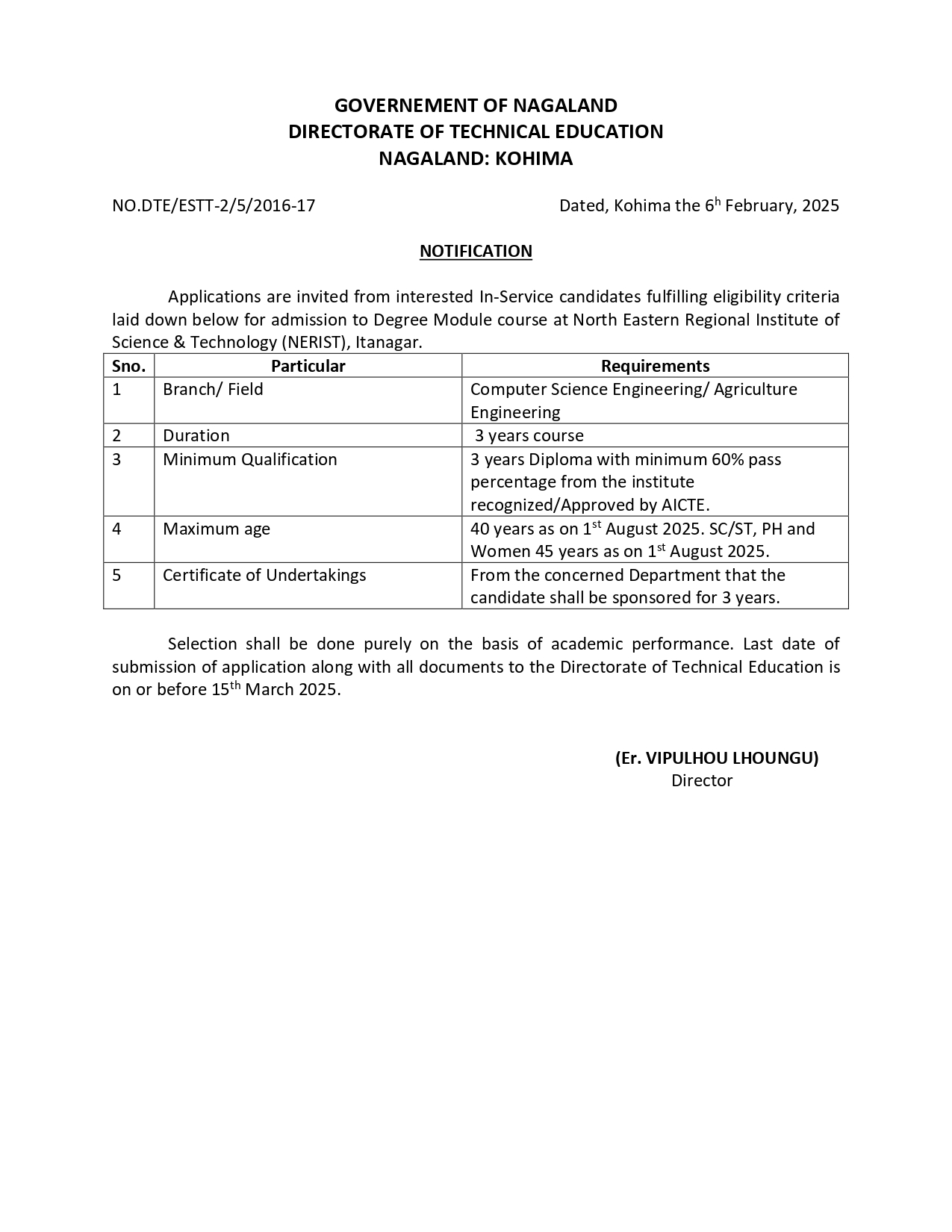 NOTIFICATION: TECHNICAL EDUCATION