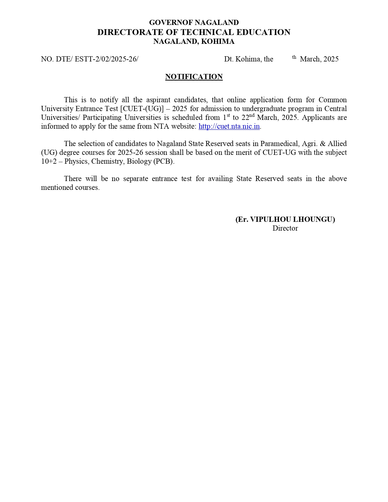 NOTIFICATION: TECHNICAL EDUCATION