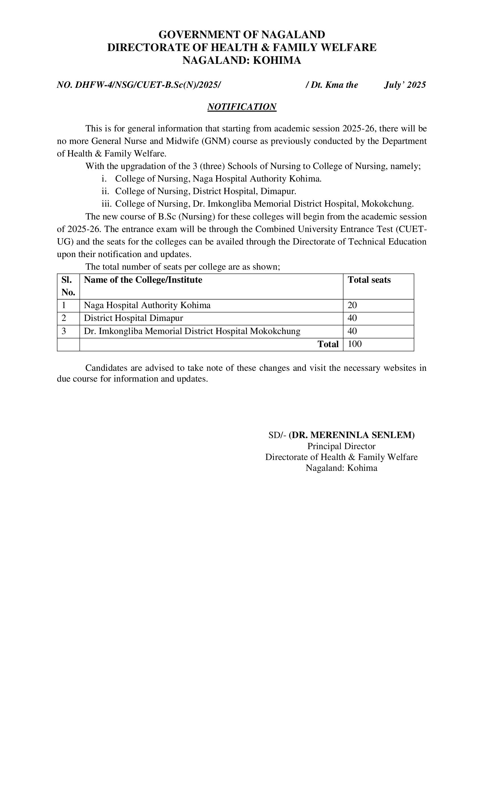 Directorate of Health & Family Welfare, Nagaland: Kohima
