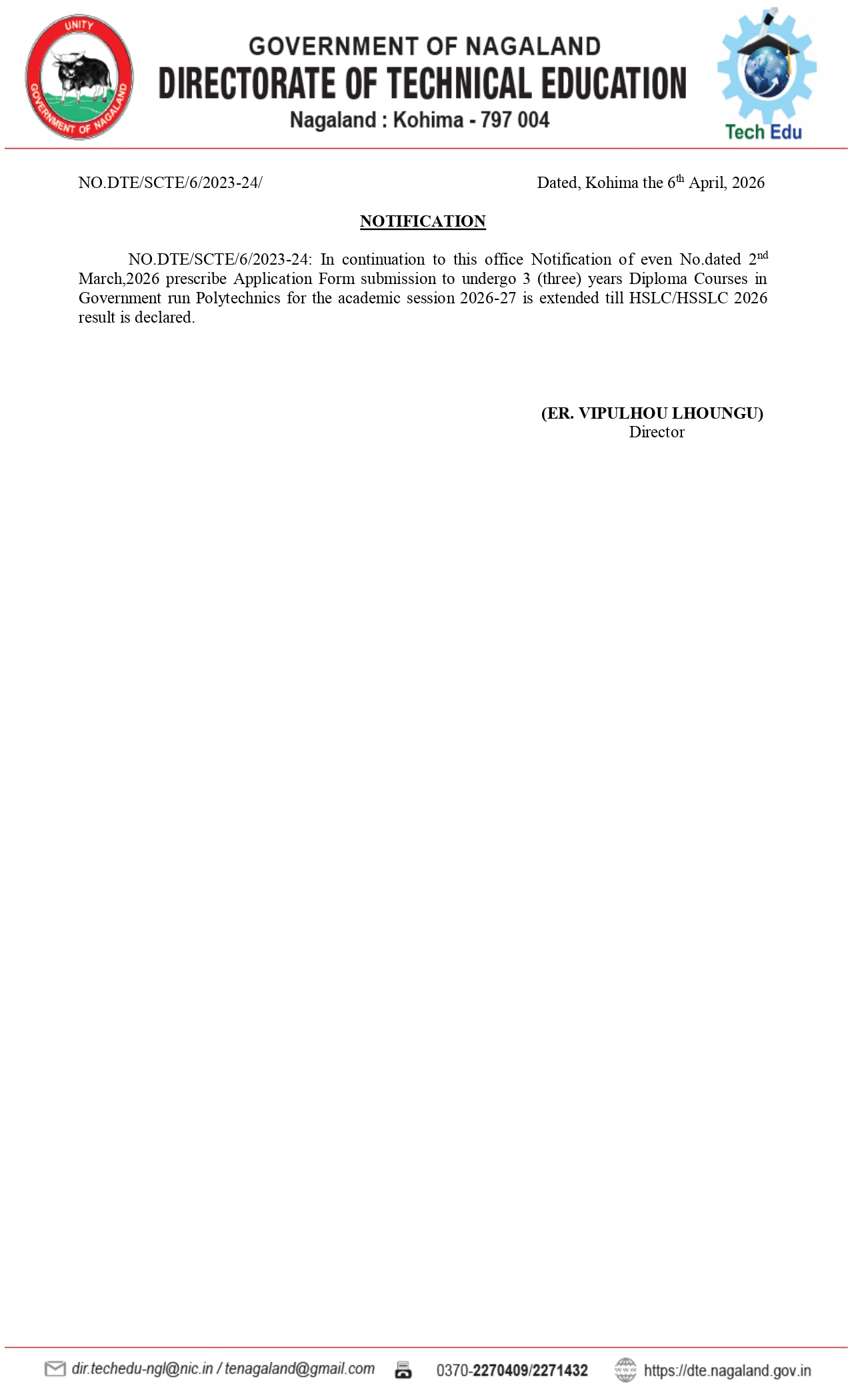 Notification: Technical Education