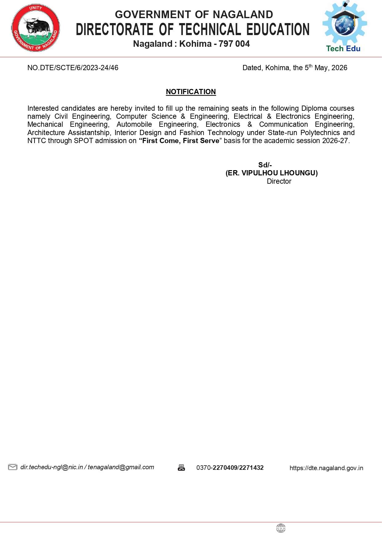 NOTIFICATION TECHNICAL EDUCATION