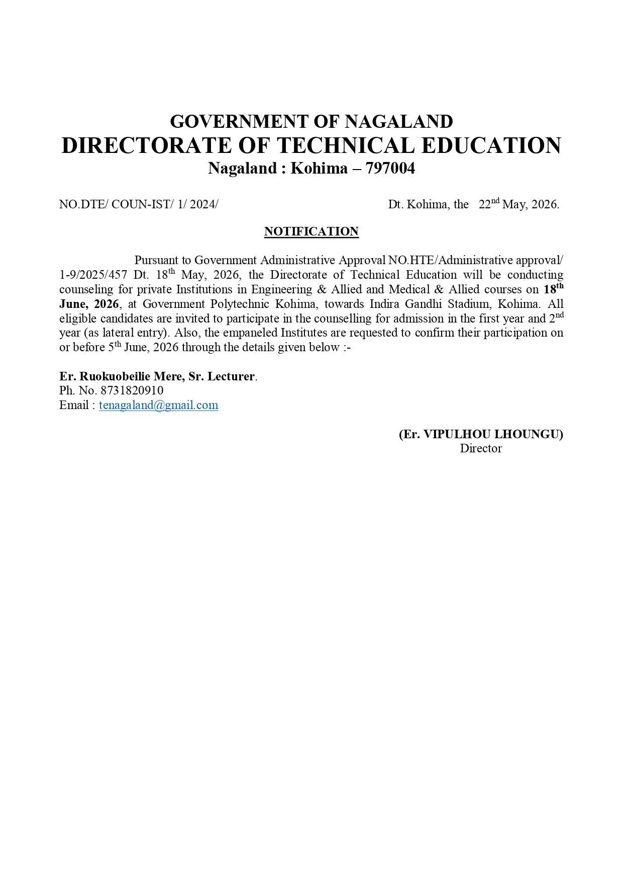 Notification Technical Education