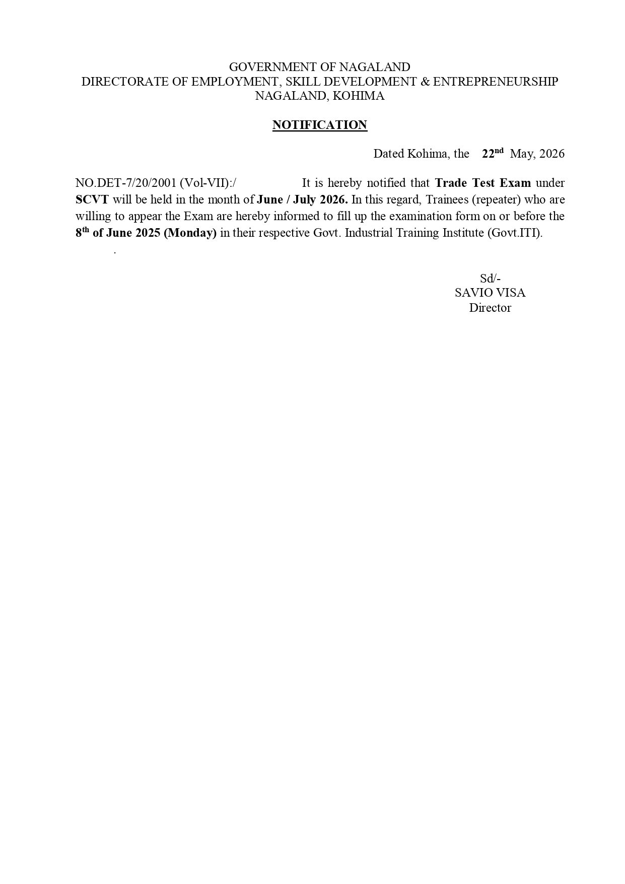 Notification: Employment and skills