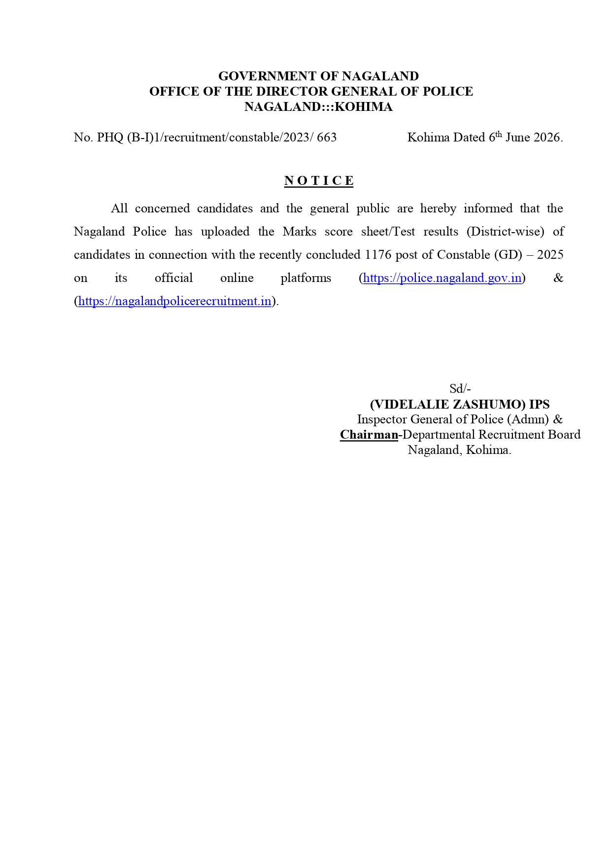 Notification: Police Department