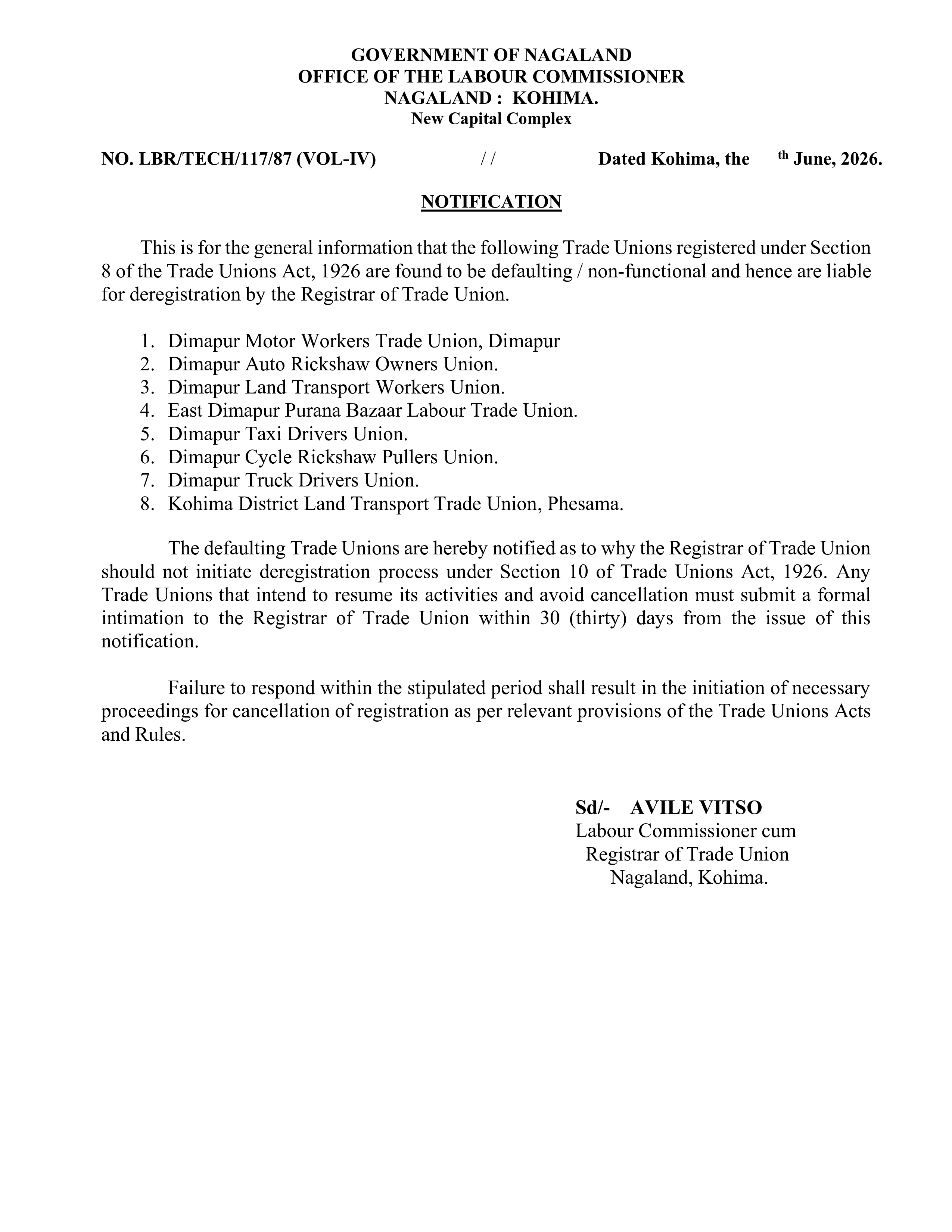 Notification: Labour