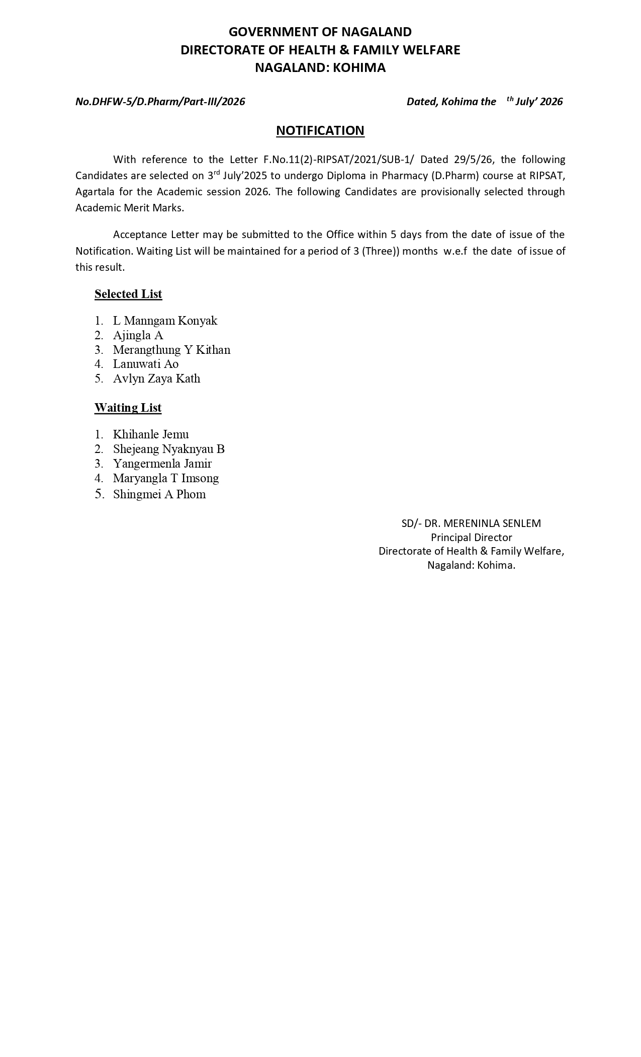 Notification H&FW