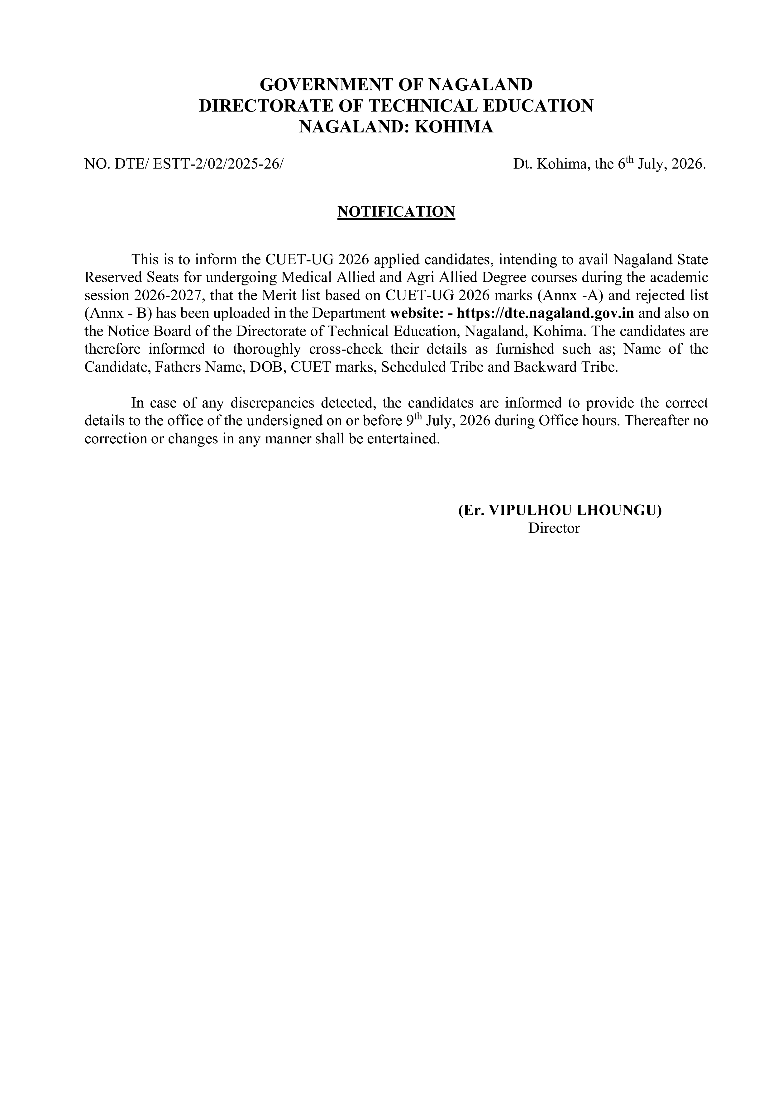 Notification Technical Education