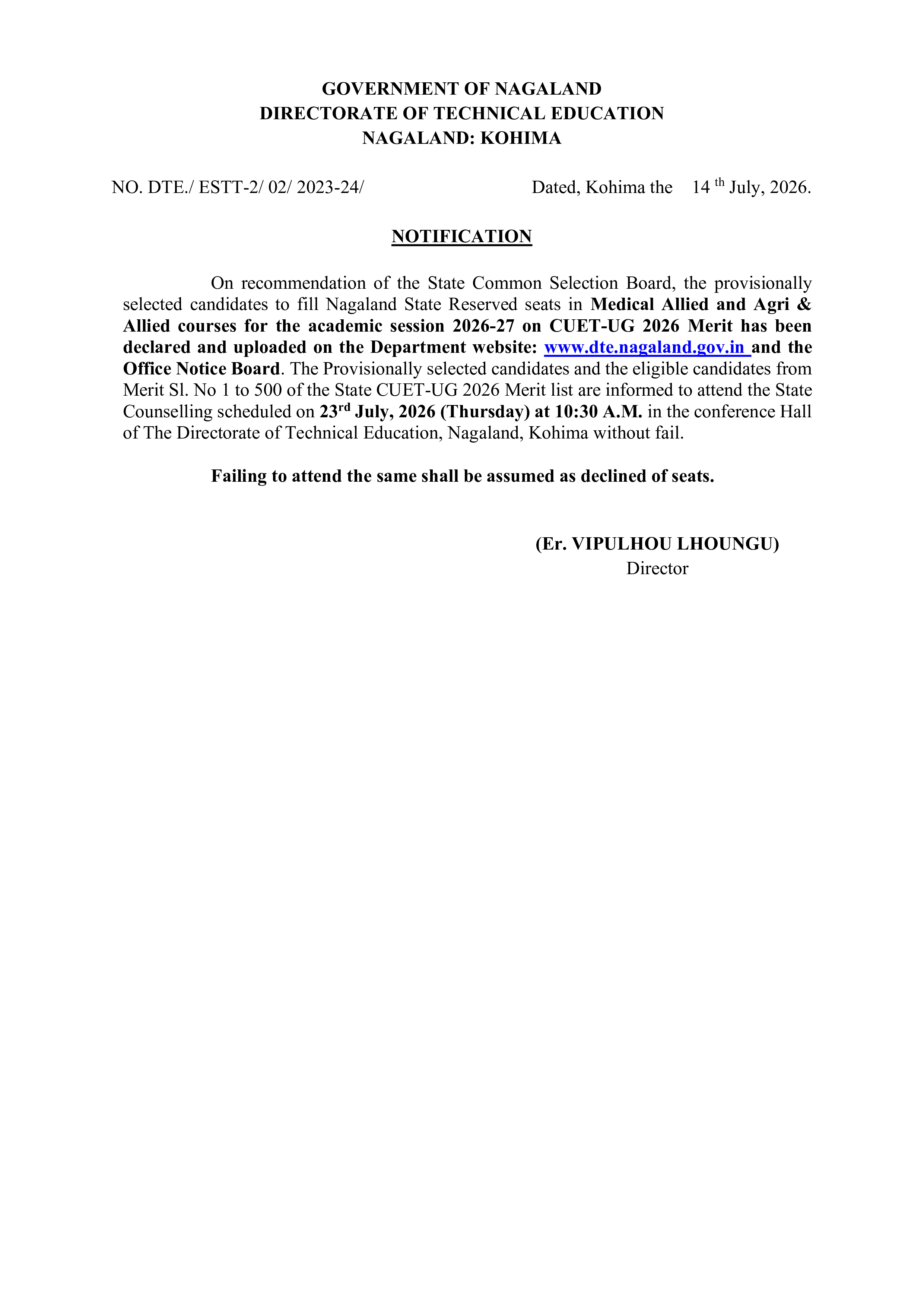 Notification Technical Education