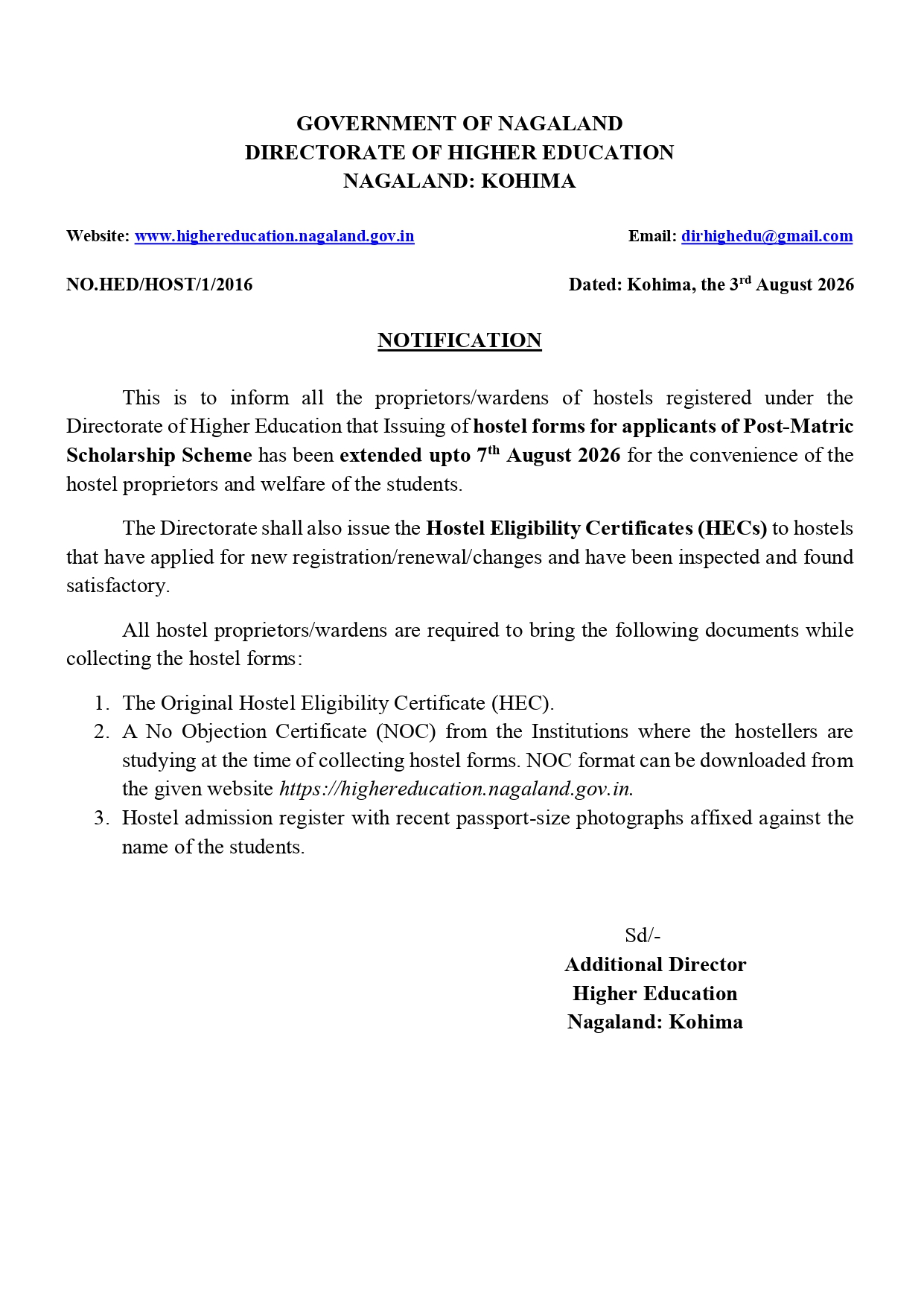 Notification Higher education