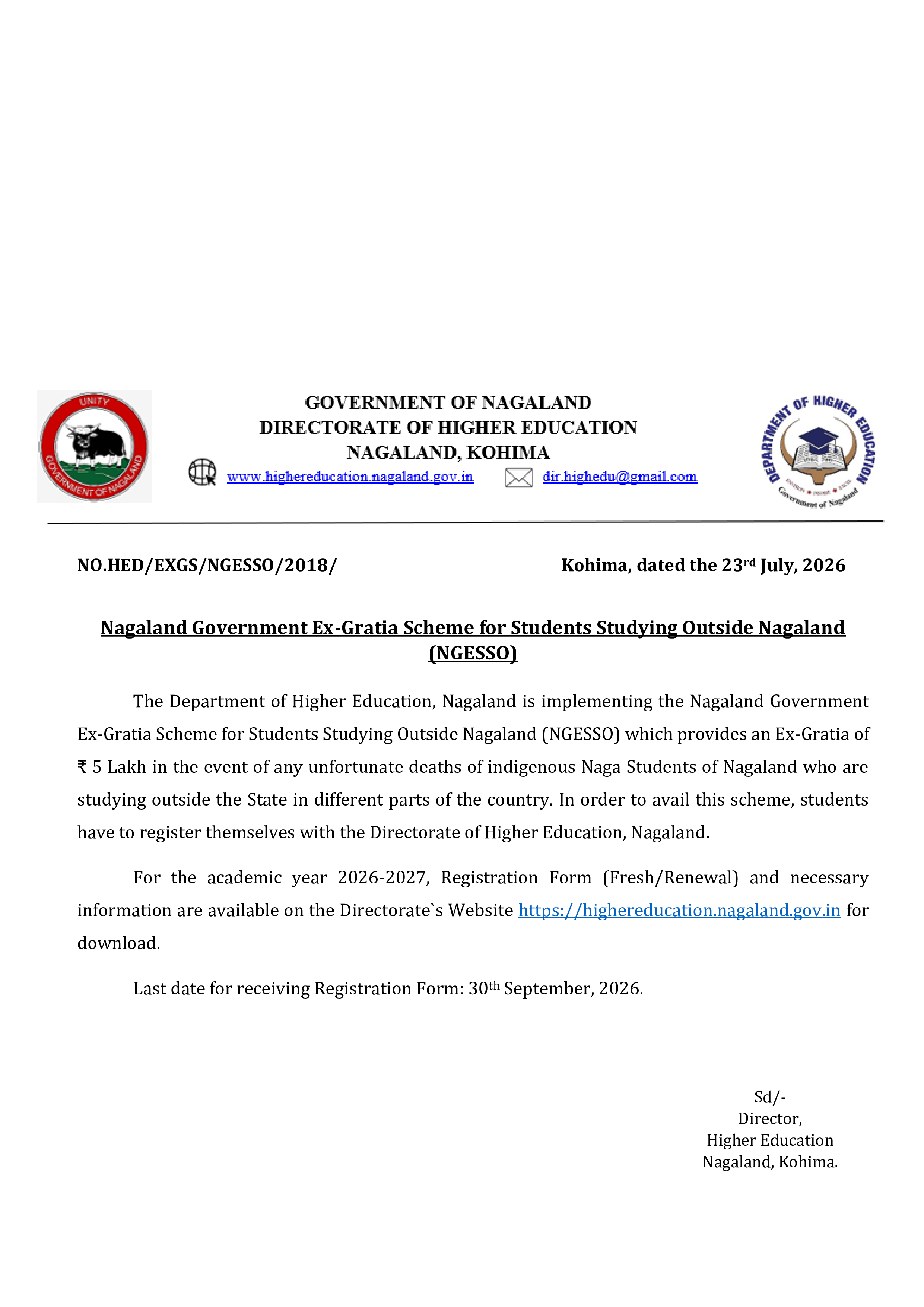 Notification Higher education