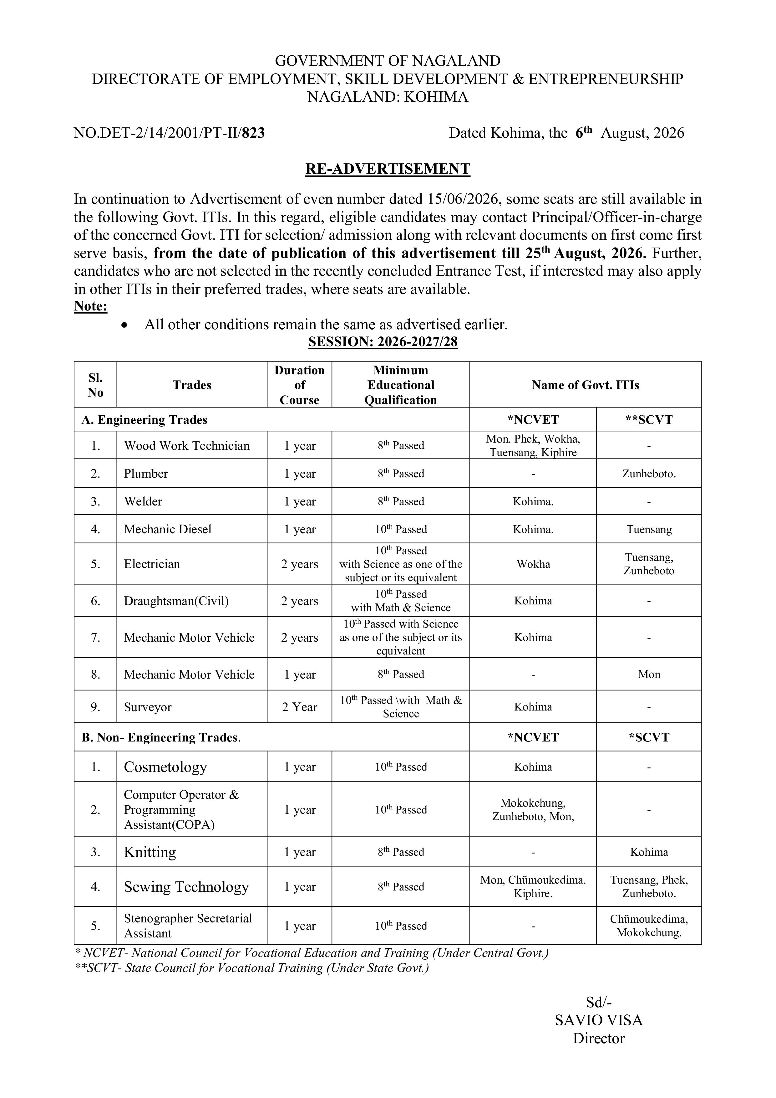 Re- Advertisement: employment and skills