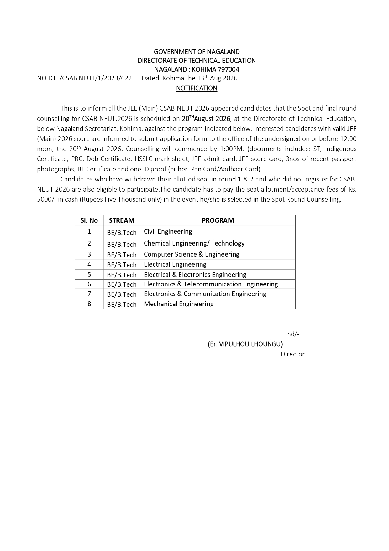 Notification Technical Education