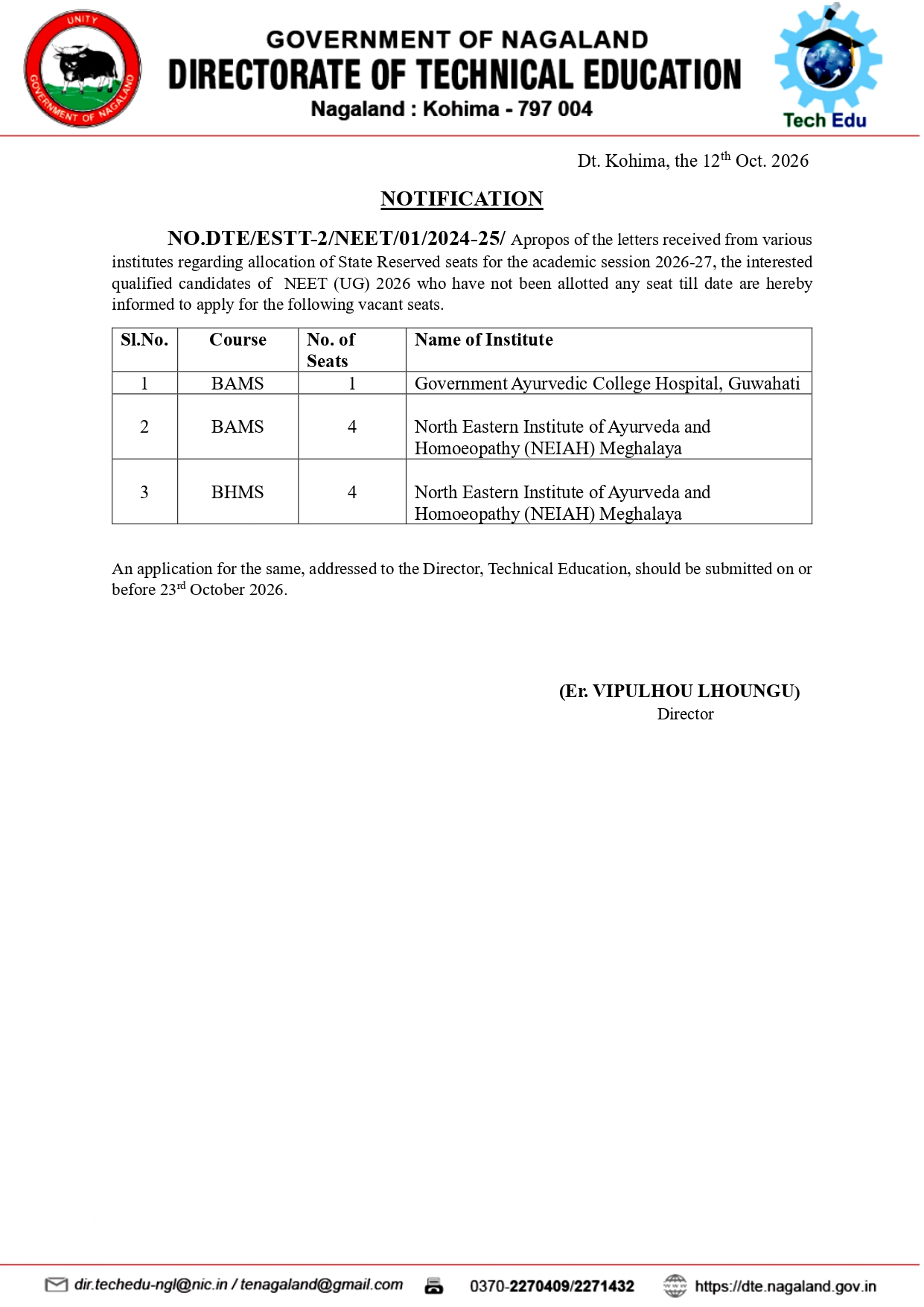 Notification Technical Education