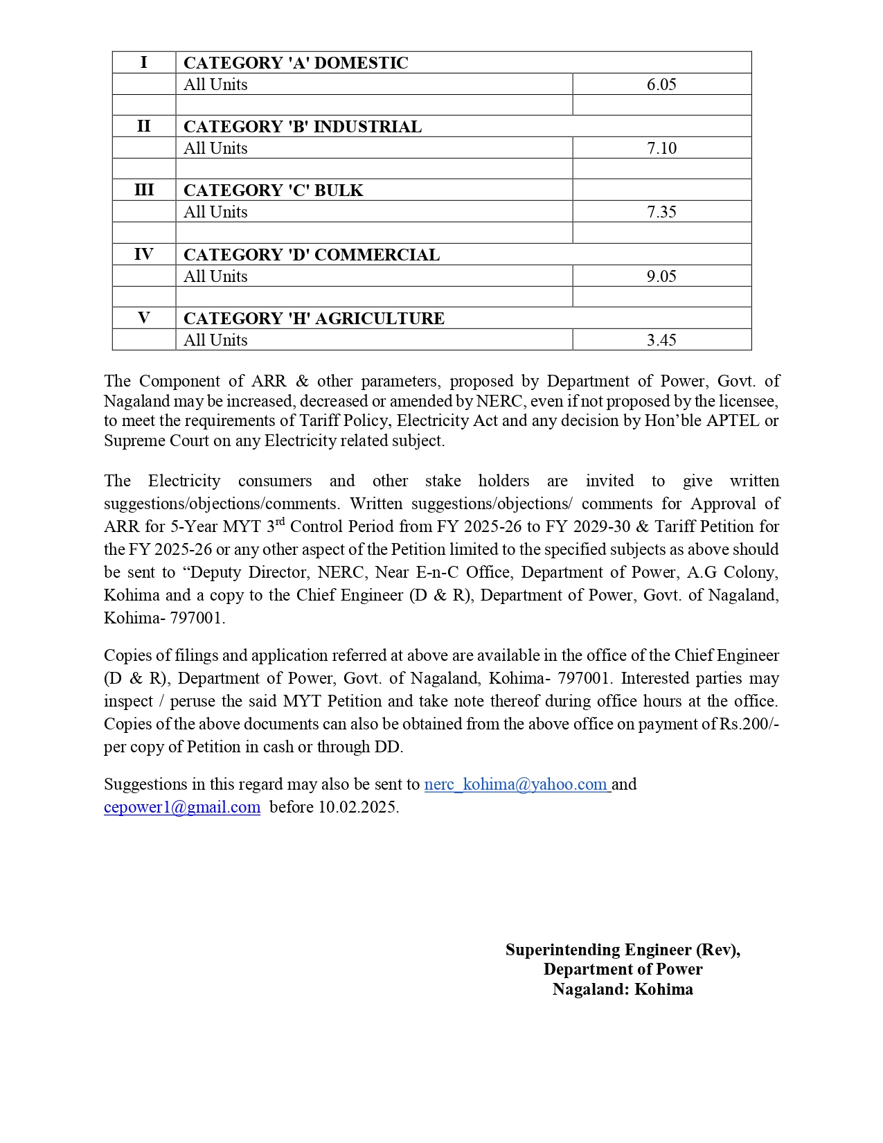 PUBLIC NOTICE: POWER DEPARTMENT