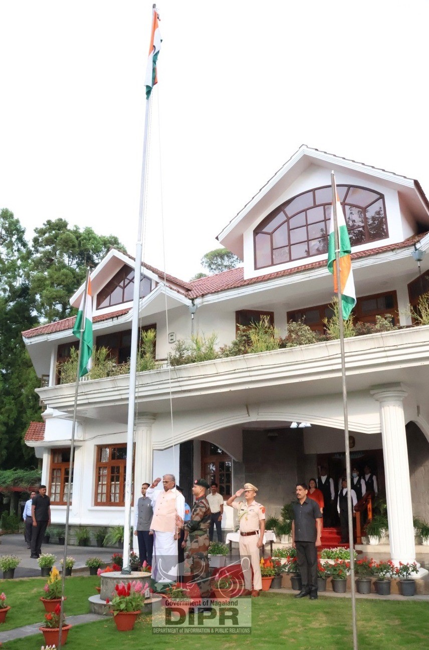 The Governor of Nagaland, La. Ganesan taking the Rashtriya Salute after hoisting the National flag on the occasion of 78th independence Day celebration at Raj Bhavan, Kohima