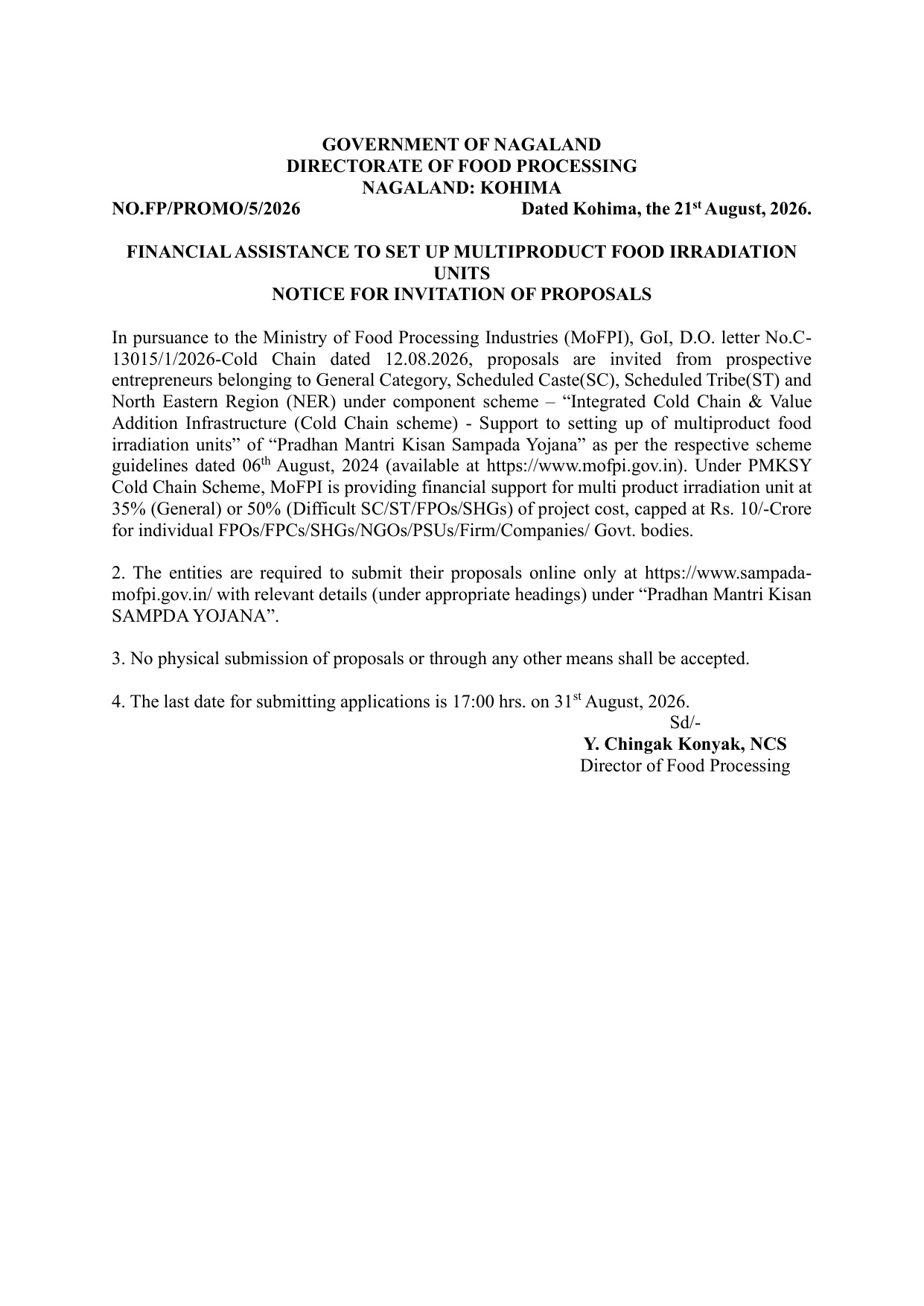 Notice: Food processing