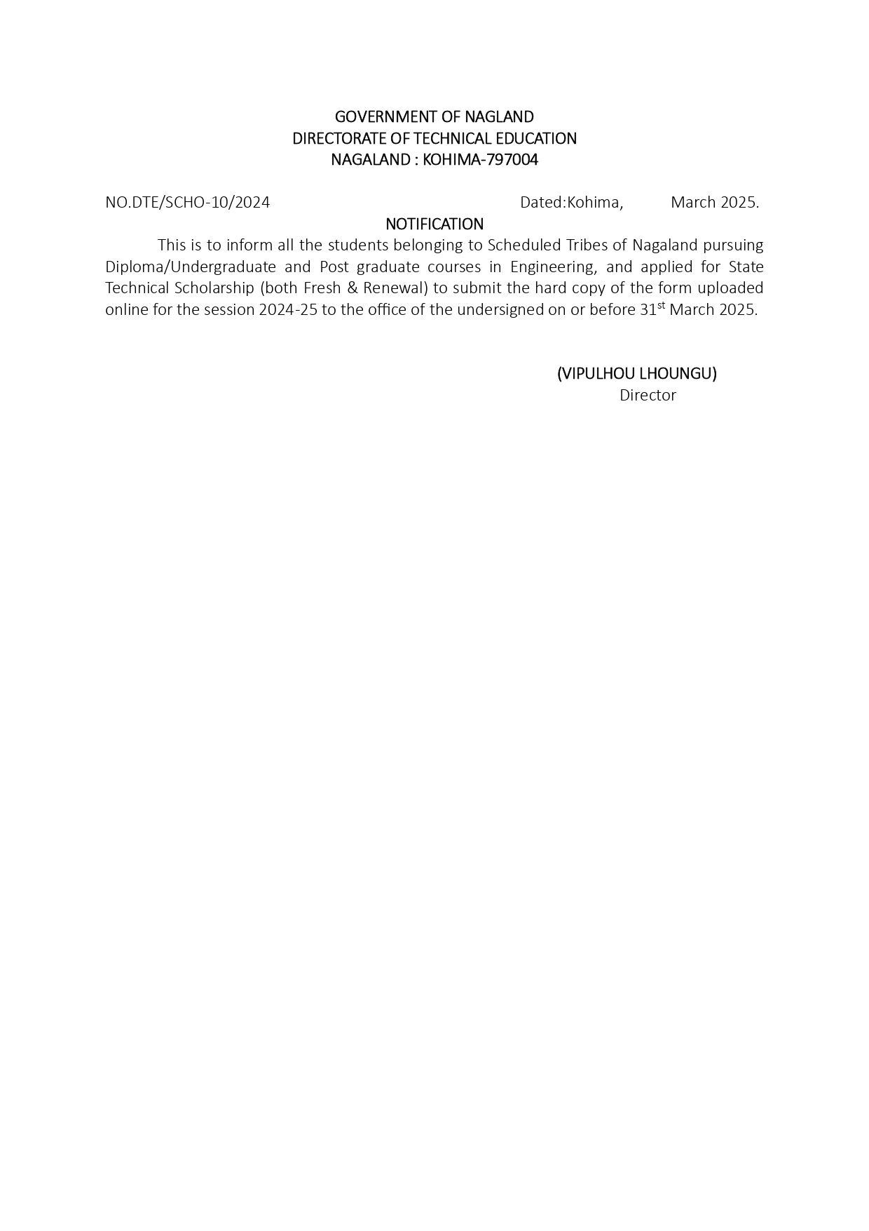 Notification: Technical education