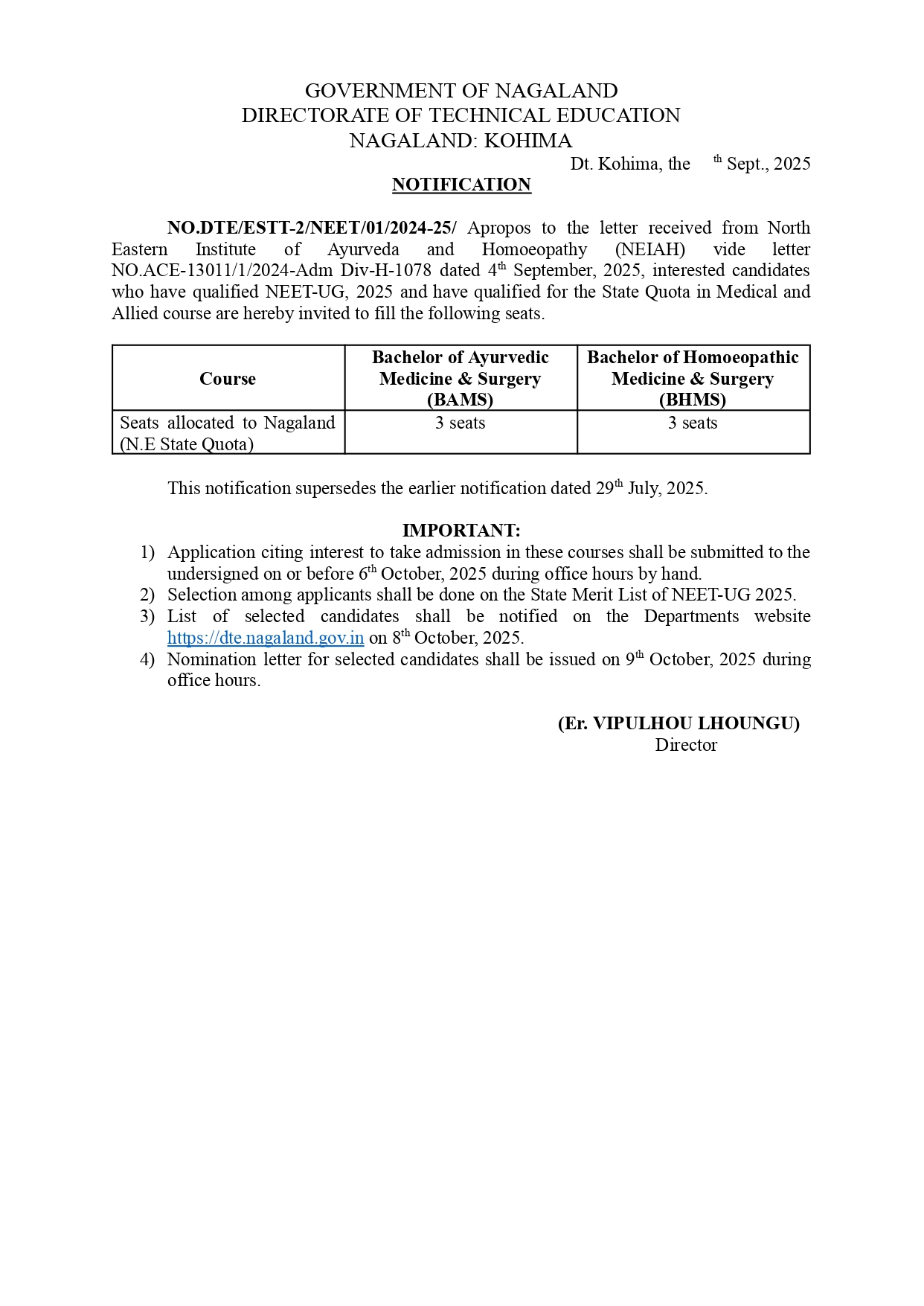 Notification: TECHNICAL EDUCATION