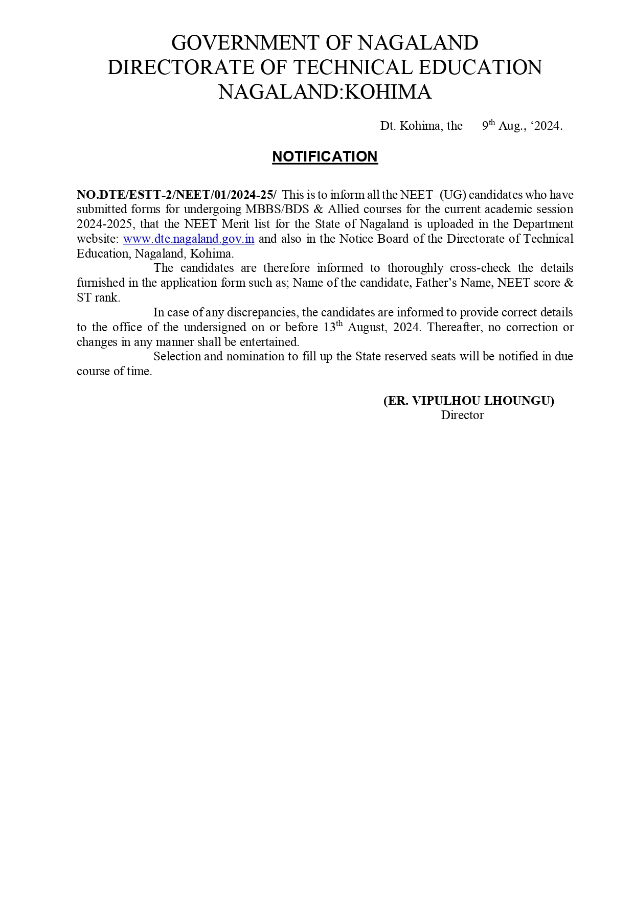 Notification: Technical Education