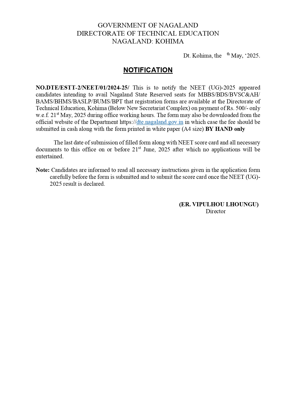 Notification: Technical Education