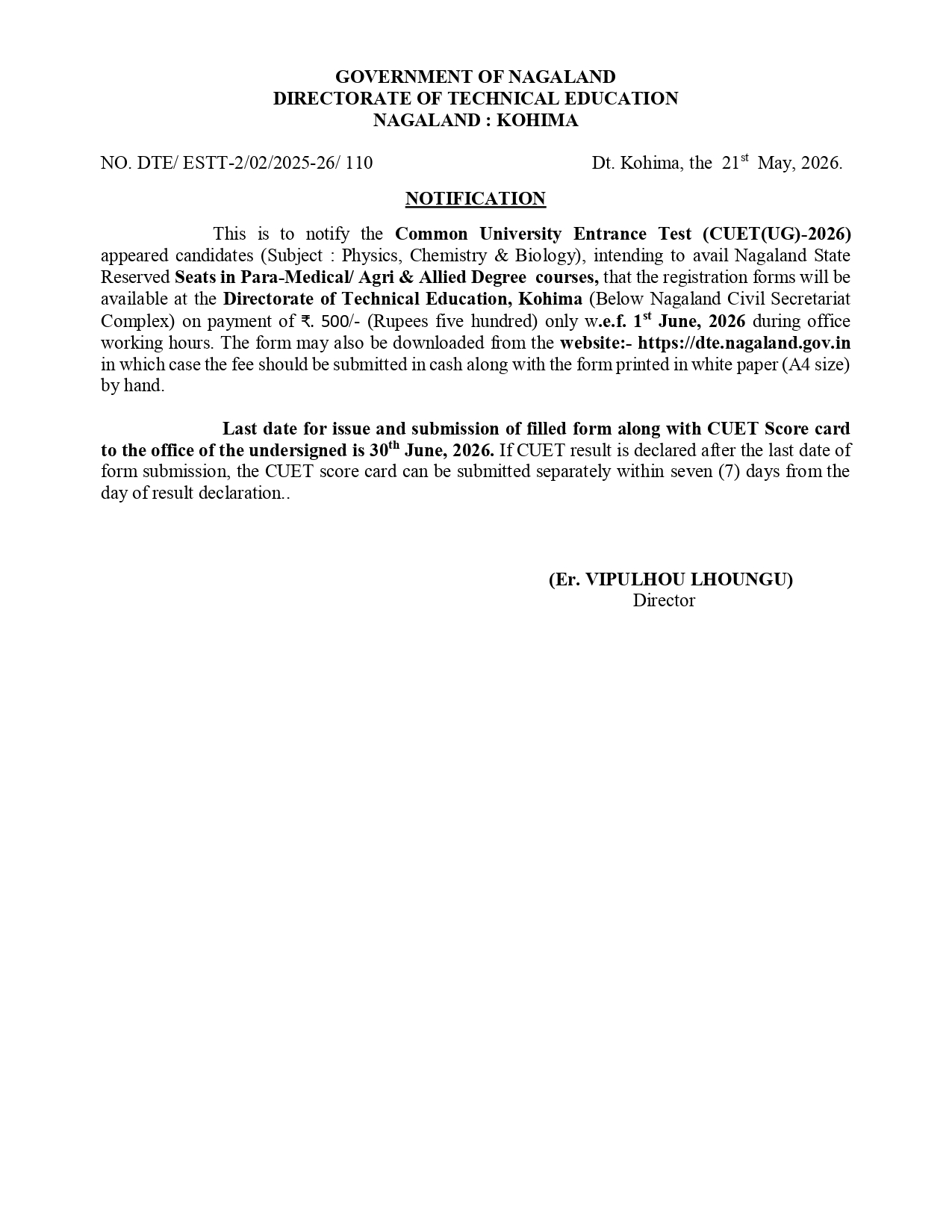 Notification: Technical Education
