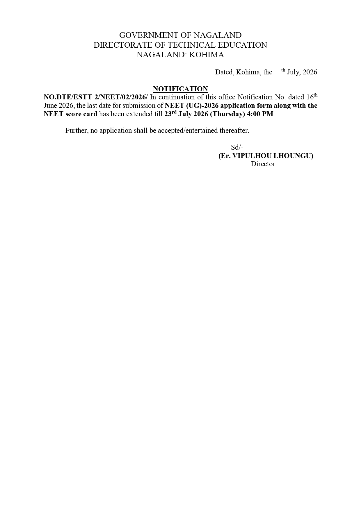 Notification Technical Education