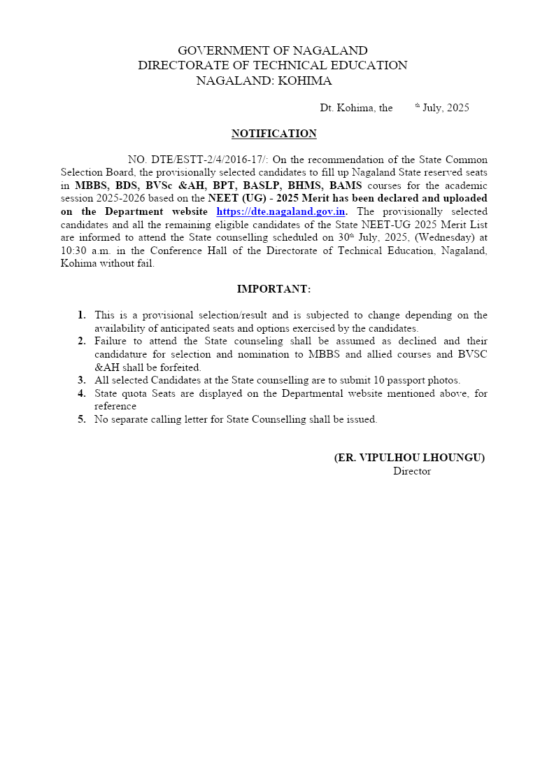 Notification: Technical education