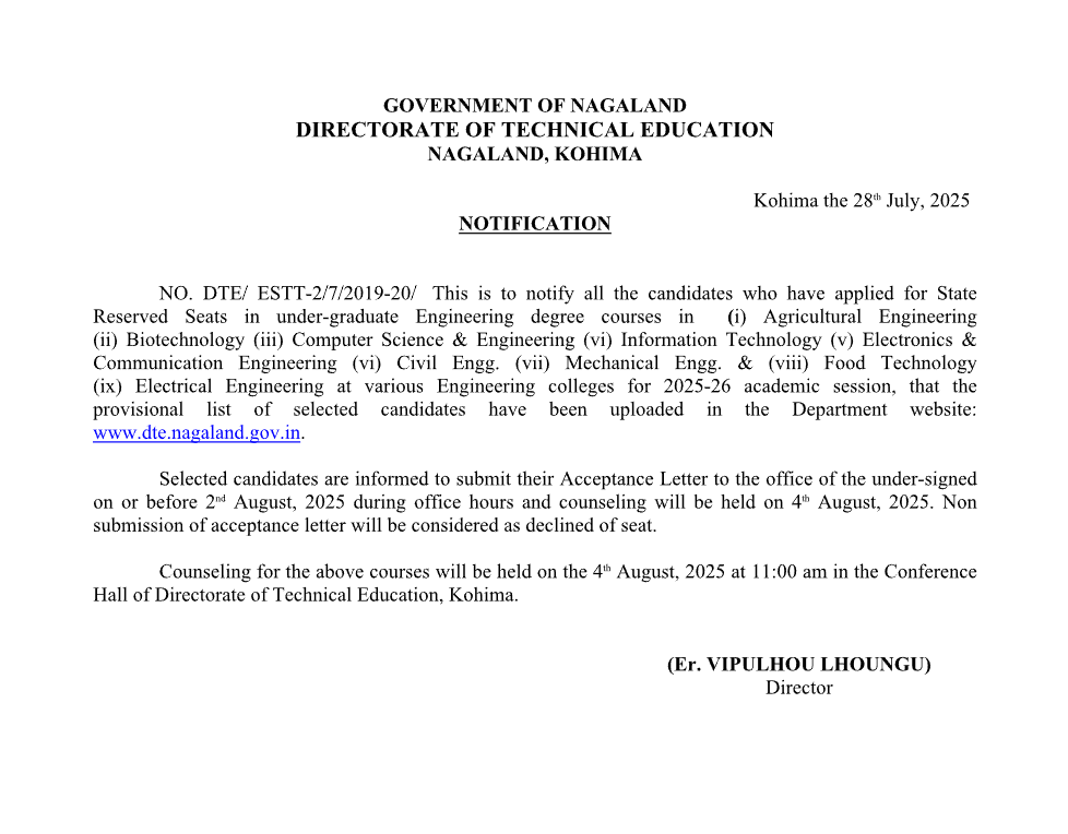 Notification: Technical education