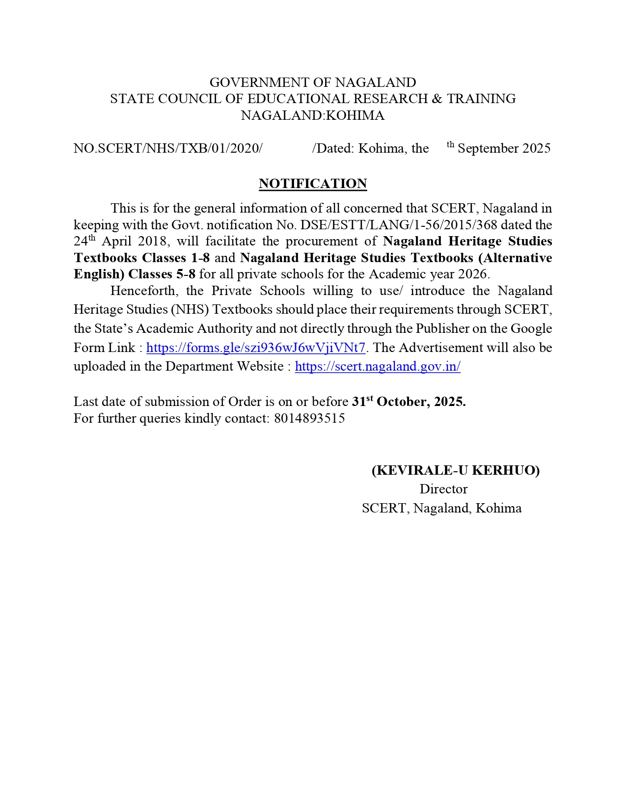 Notification: SCERT
