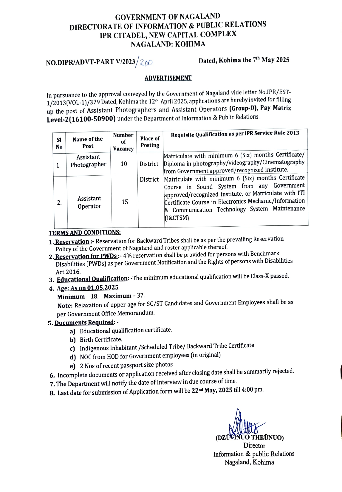 Advertisement NO.DIPR/ADVT-PART V/2023/200