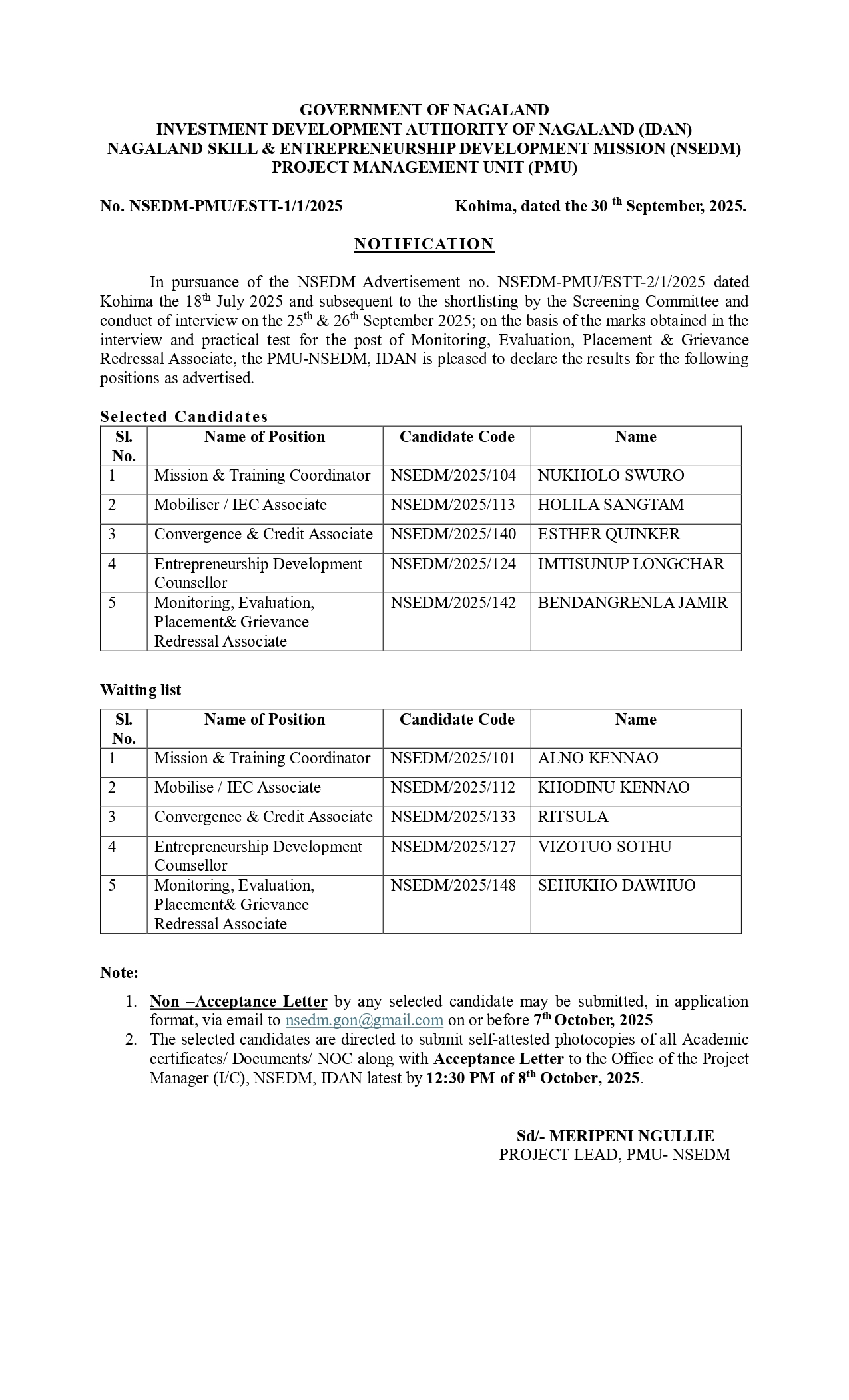 Notification: NSEDM