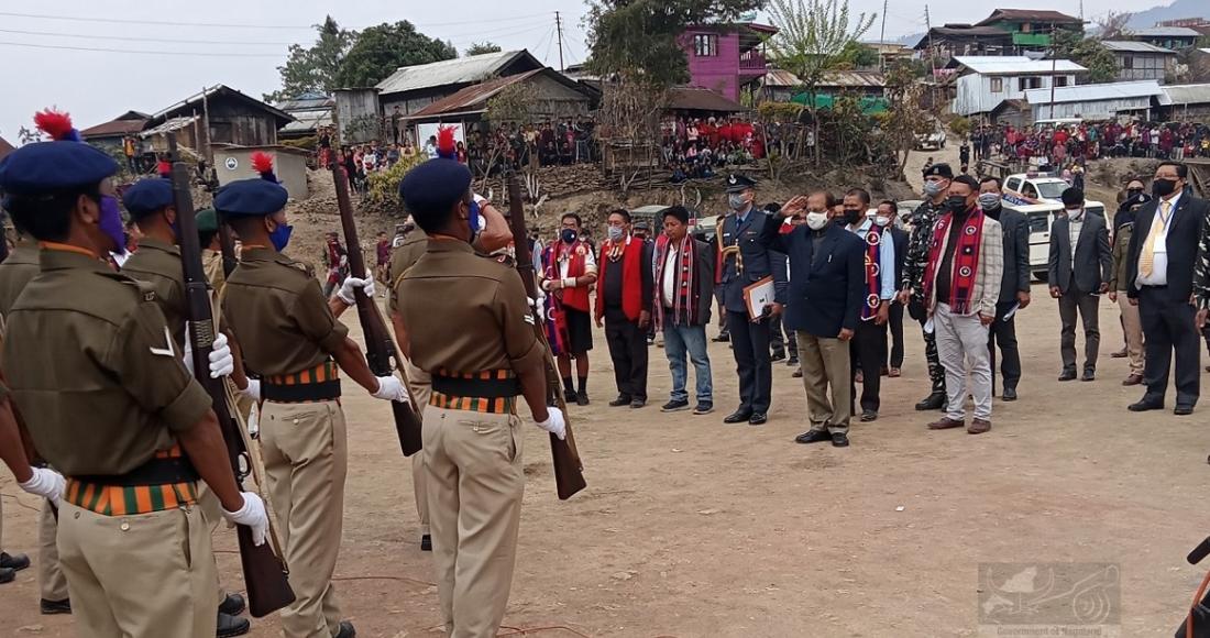 Prof. Jagdish Mukhi recieves Rastriya Salute from Village Guards, Kiphire Village