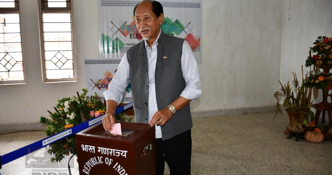 Chief Minister, Neiphiu Rio casting his vote during the Presidential Election