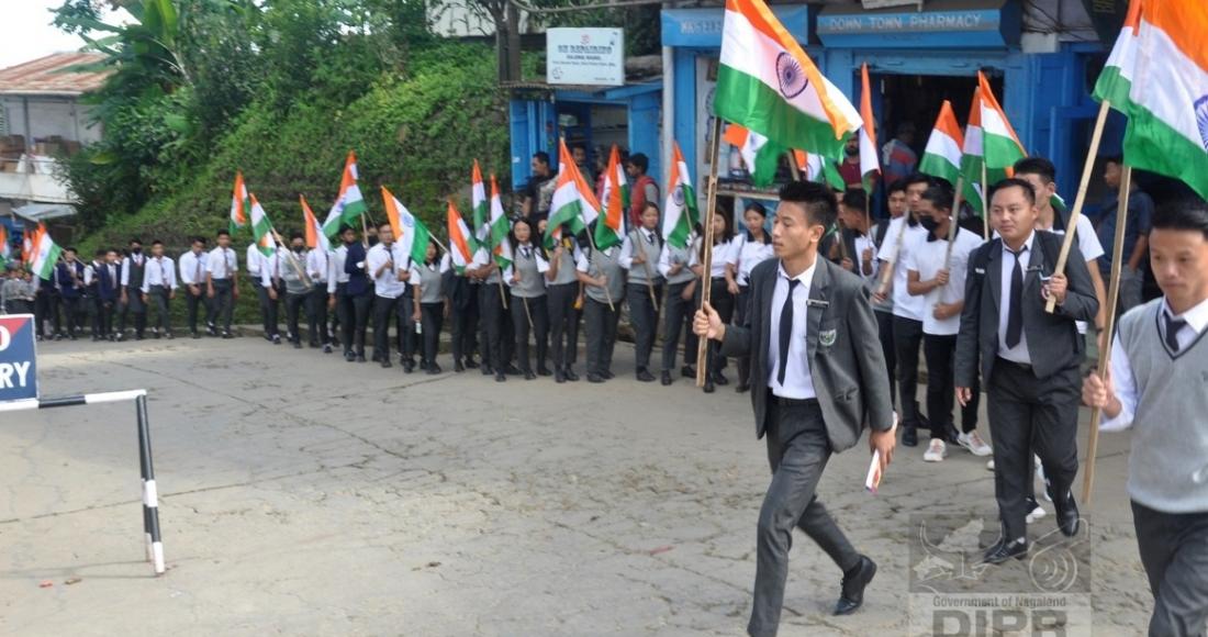 Students participating in Prabat Pheris (Morning procession walk) at Mokokchung