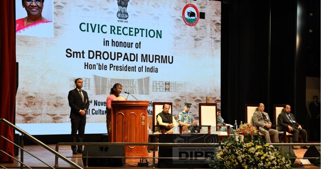 President of India addressing the gathering during the civic reception at Kohima