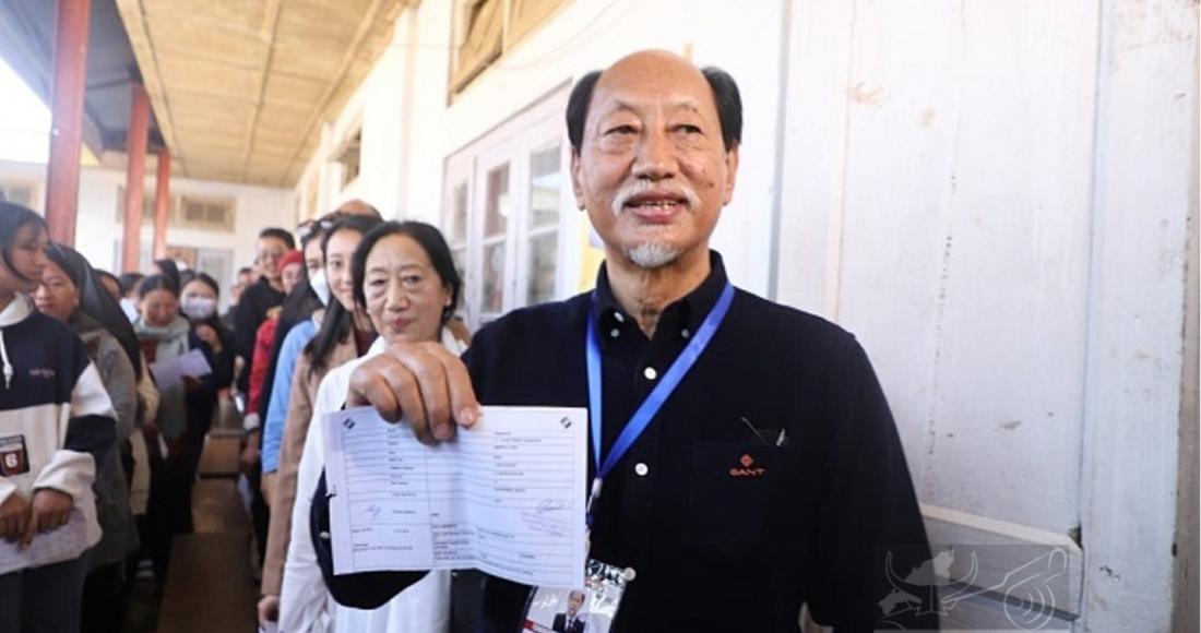 Chief Minister, Neiphiu Rio on his way to cast his vote at Northern Angami II, Touphema Basa